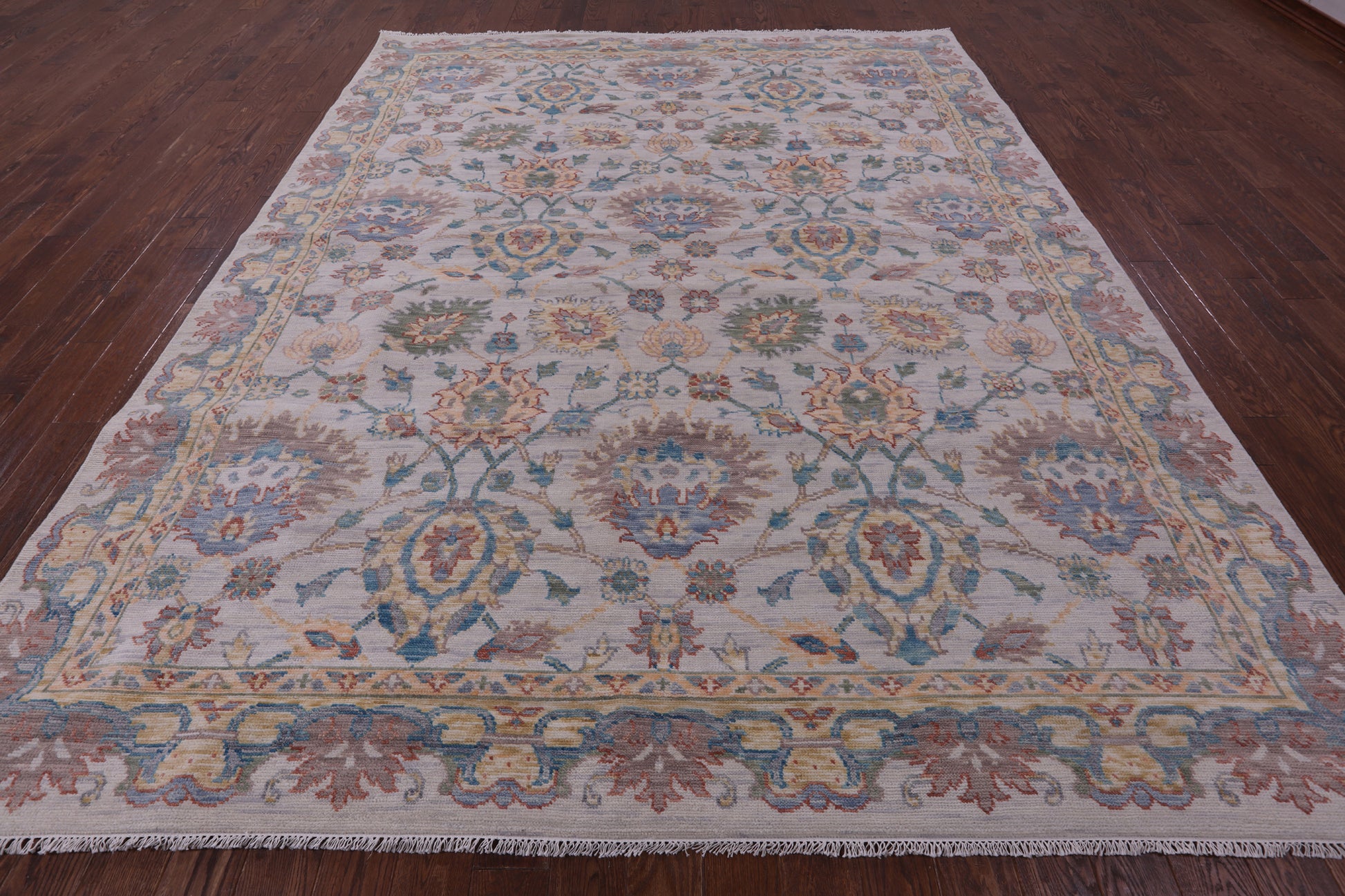 Ivory William Morris Hand Knotted Wool Rug - 9' 4" X 11' 11" - Golden Nile