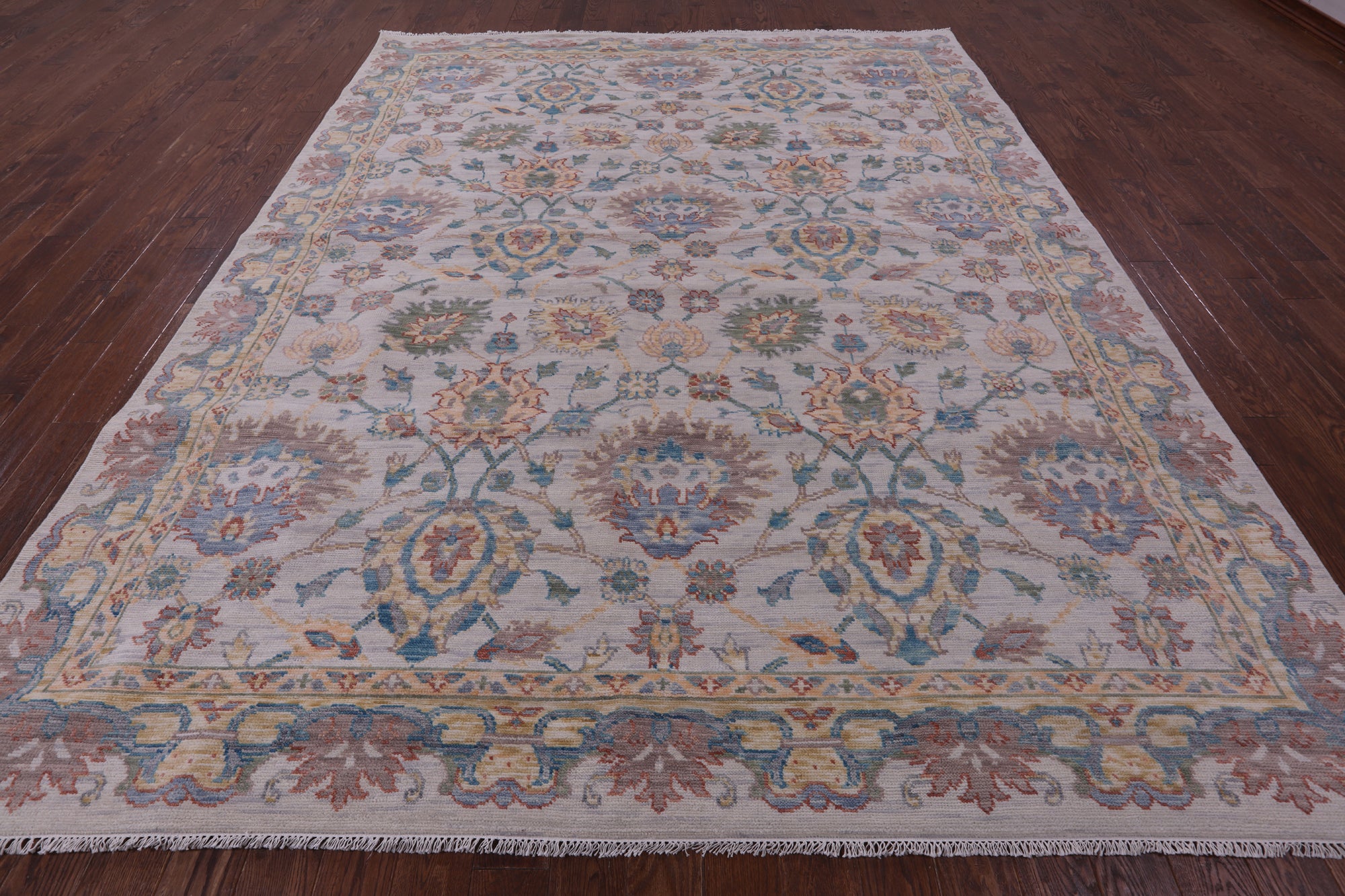 Ivory William Morris Hand Knotted Wool Rug - 9' 4" X 11' 11" - Golden Nile