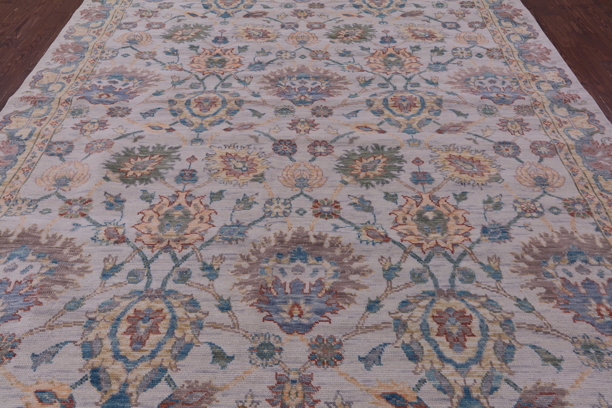 Ivory William Morris Hand Knotted Wool Rug - 9' 4" X 11' 11" - Golden Nile
