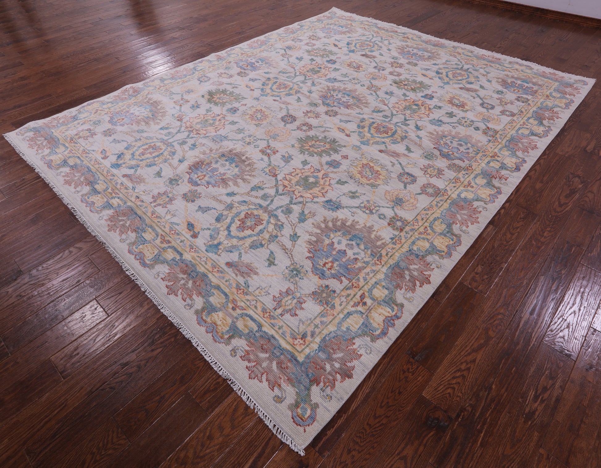 Ivory William Morris Hand Knotted Wool Rug - 9' 4" X 11' 11" - Golden Nile
