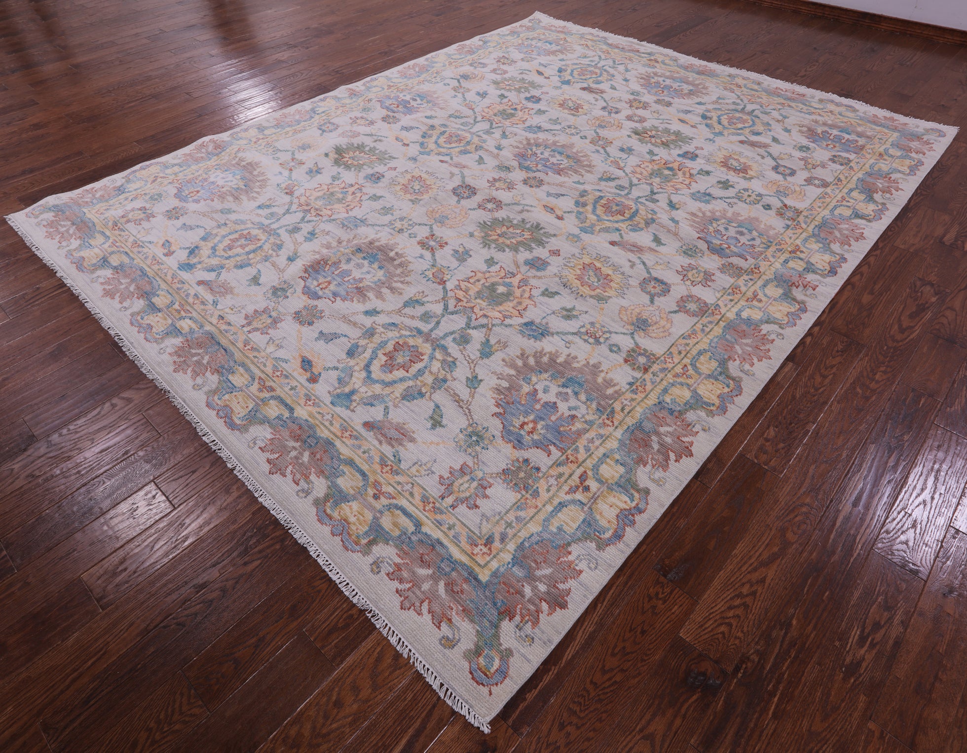 Ivory William Morris Hand Knotted Wool Rug - 9' 4" X 11' 11" - Golden Nile