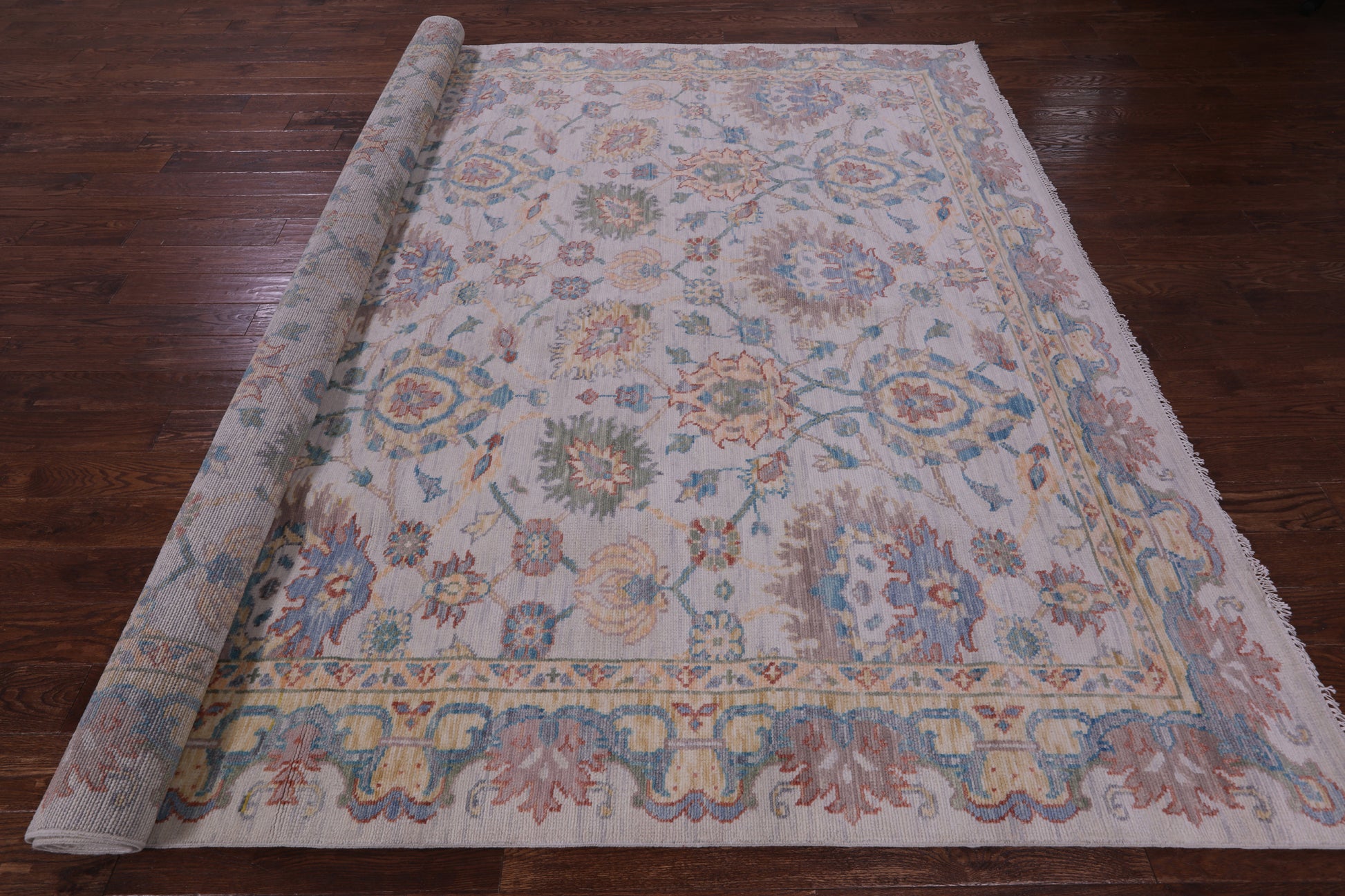 Ivory William Morris Hand Knotted Wool Rug - 9' 4" X 11' 11" - Golden Nile