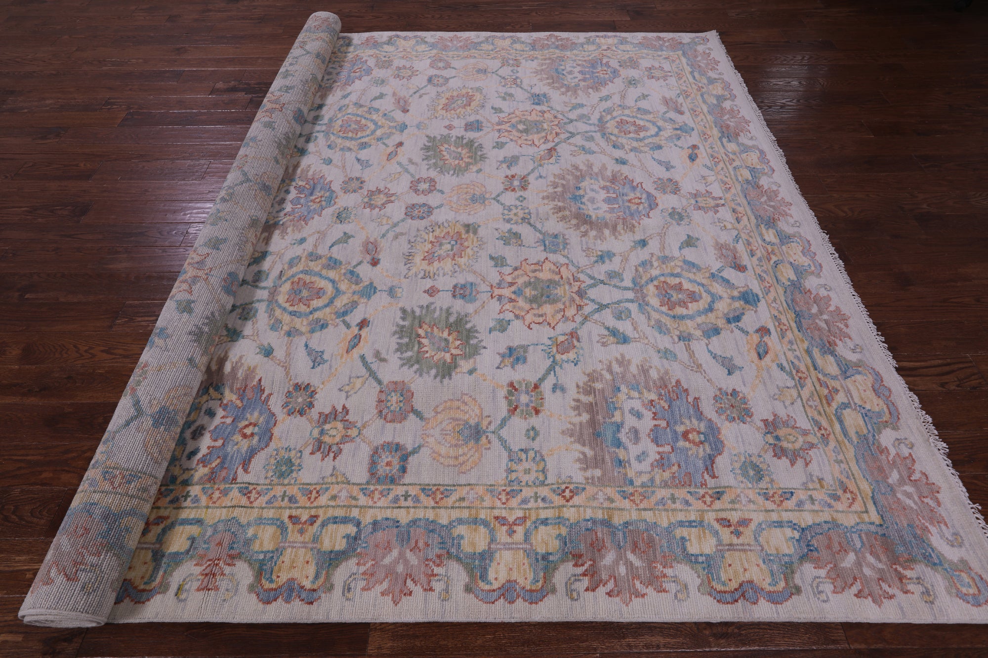 Ivory William Morris Hand Knotted Wool Rug - 9' 4" X 11' 11" - Golden Nile