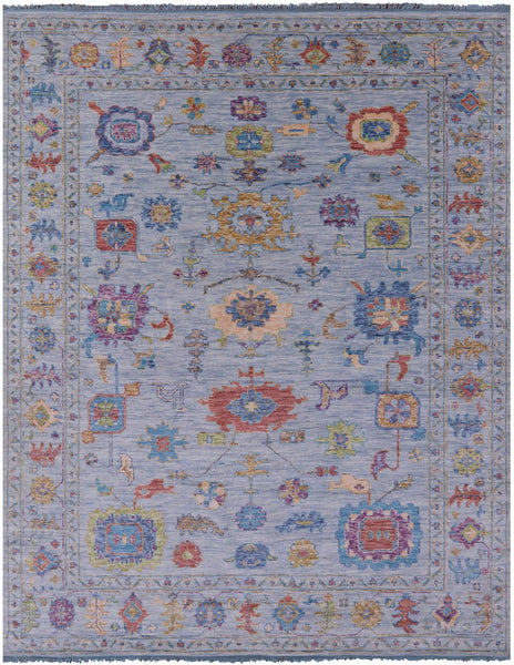 Blue Turkish Oushak Hand Knotted Wool Rug - 9' 2" X 11' 10" - Golden Nile