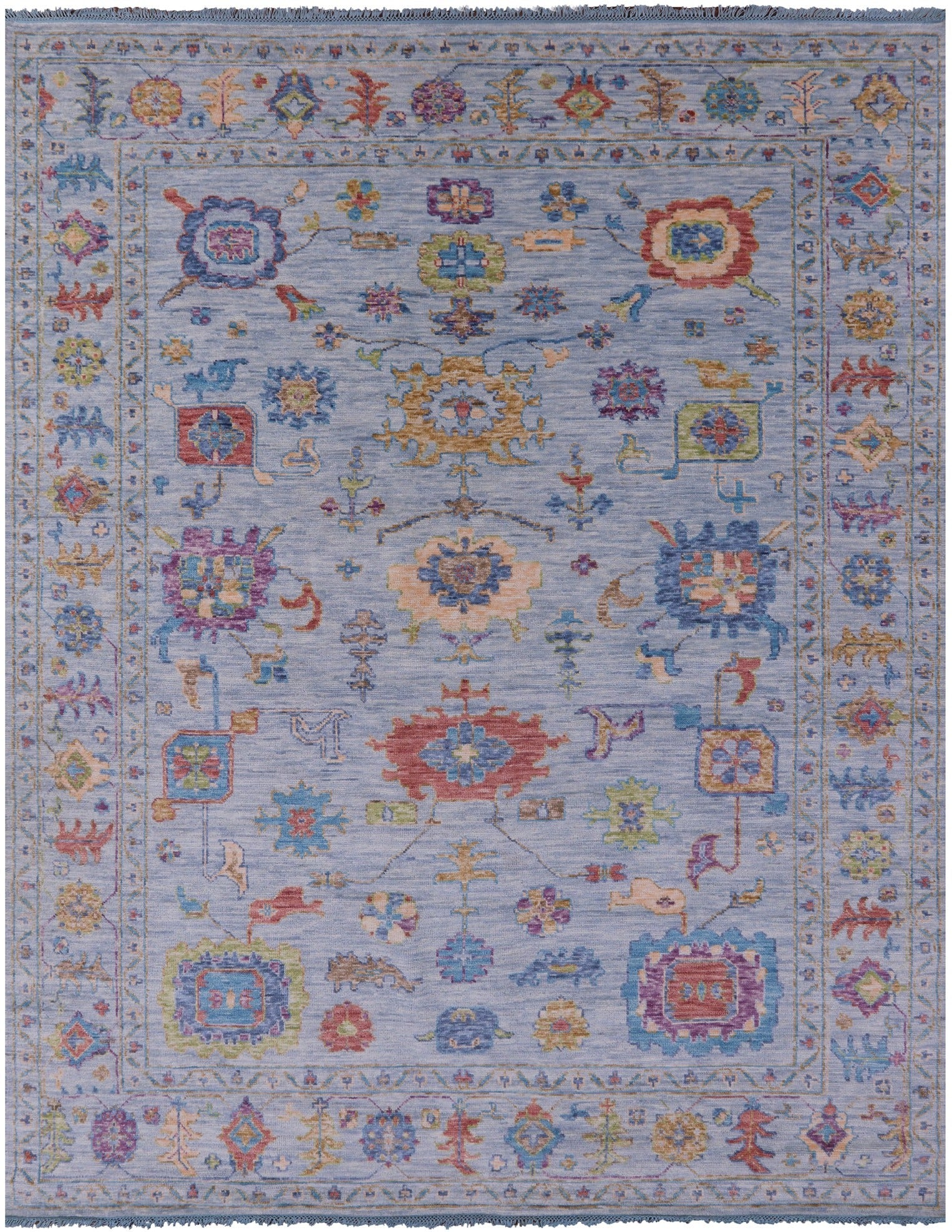 Blue Turkish Oushak Hand Knotted Wool Rug - 9' 2" X 11' 10" - Golden Nile