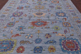 Blue Turkish Oushak Hand Knotted Wool Rug - 9' 2" X 11' 10" - Golden Nile