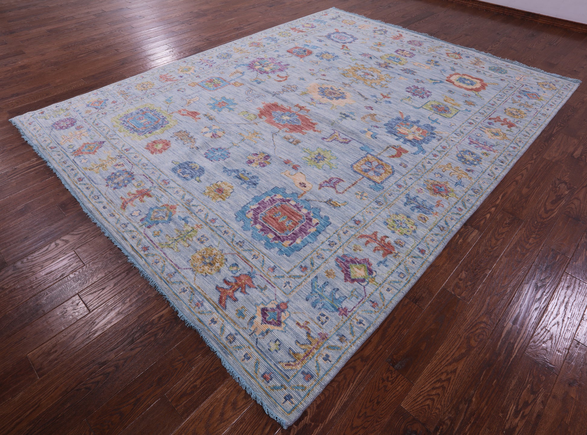 Blue Turkish Oushak Hand Knotted Wool Rug - 9' 2" X 11' 10" - Golden Nile