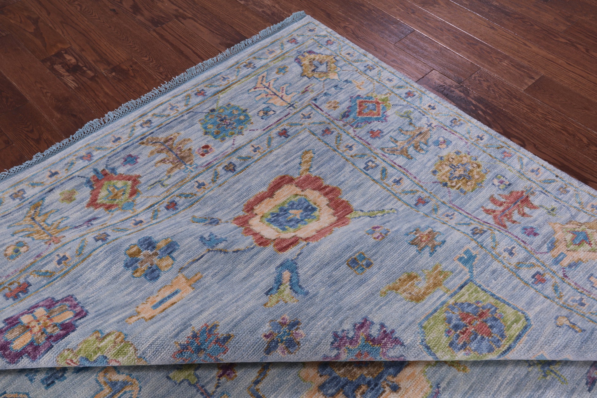 Blue Turkish Oushak Hand Knotted Wool Rug - 9' 2" X 11' 10" - Golden Nile