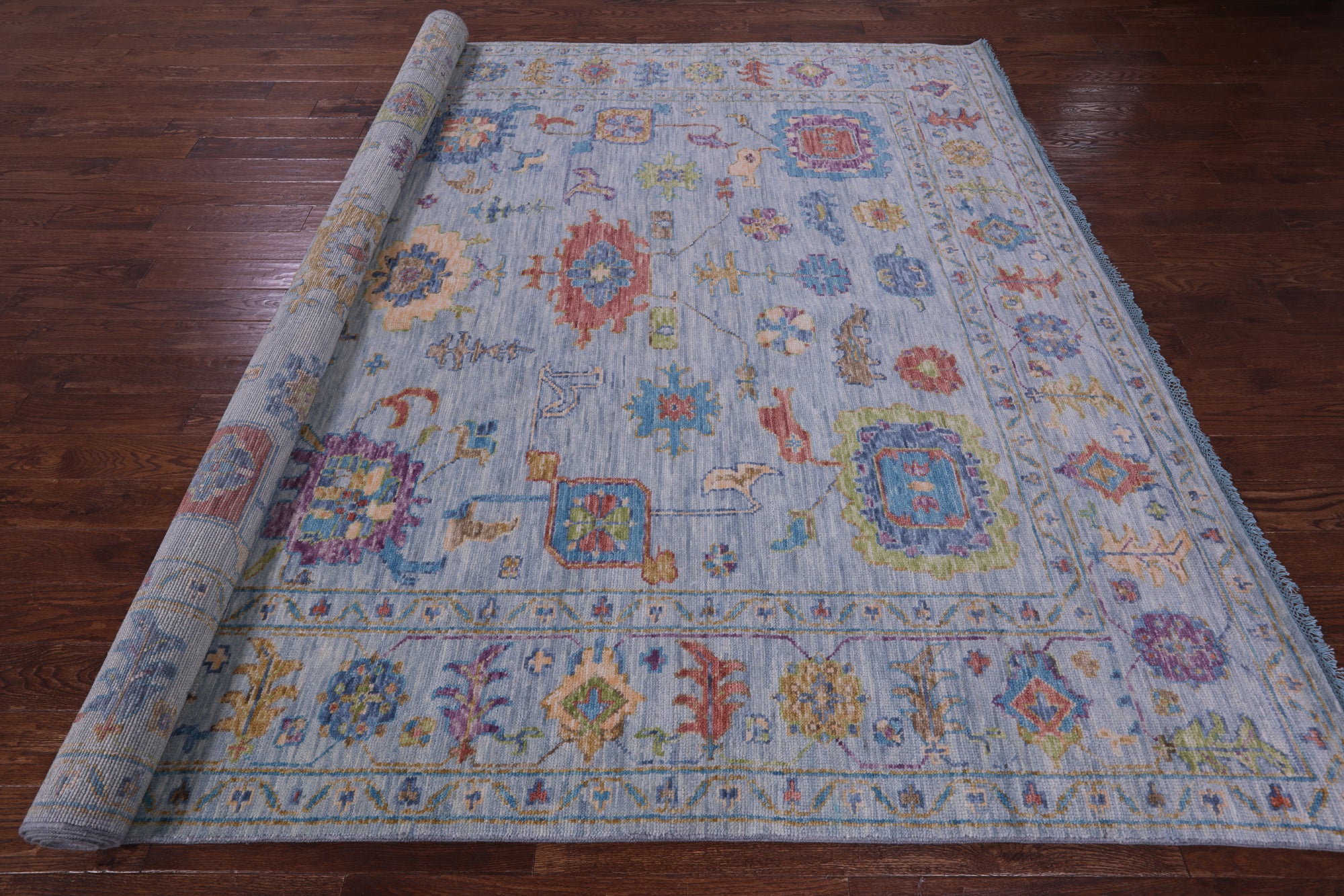 Blue Turkish Oushak Hand Knotted Wool Rug - 9' 2" X 11' 10" - Golden Nile