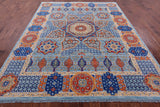 Blue Geometric Persian Mamluk Hand Knotted Wool Rug - 8' 0" X 9' 11" - Golden Nile