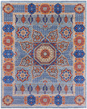 Blue Geometric Persian Mamluk Hand Knotted Wool Rug - 8' 0" X 9' 11" - Golden Nile