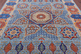Blue Geometric Persian Mamluk Hand Knotted Wool Rug - 8' 0" X 9' 11" - Golden Nile
