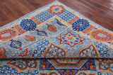 Blue Geometric Persian Mamluk Hand Knotted Wool Rug - 8' 0" X 9' 11" - Golden Nile
