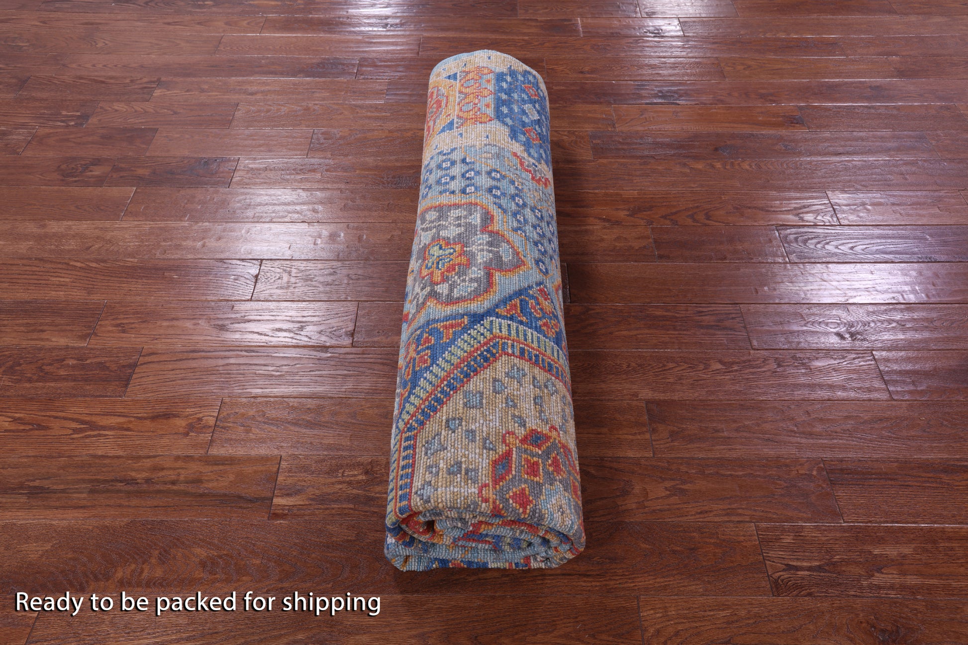 Blue Geometric Persian Mamluk Hand Knotted Wool Rug - 8' 0" X 9' 11" - Golden Nile