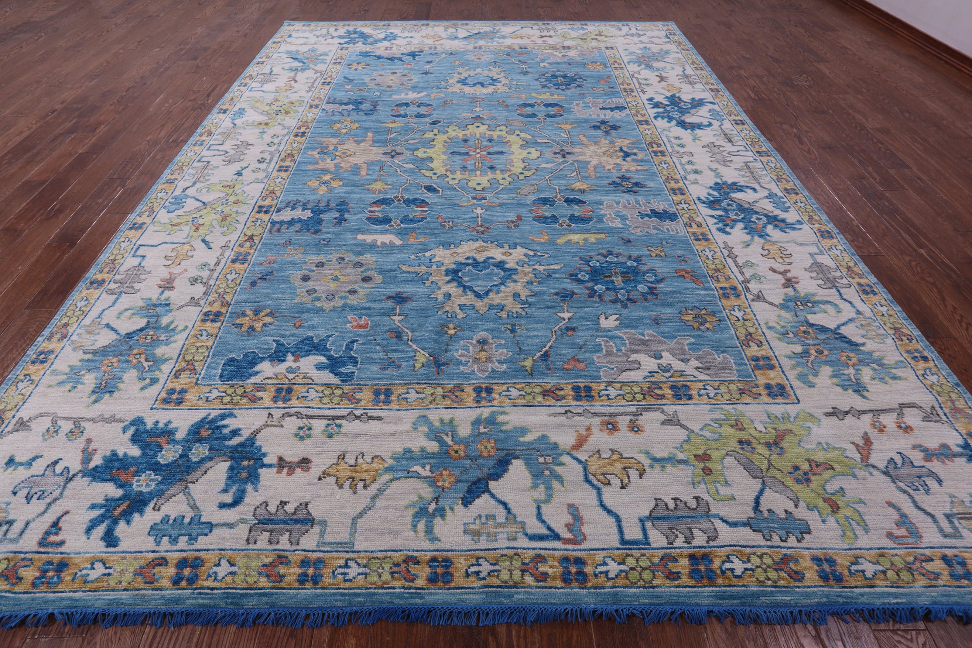 Blue Turkish Oushak Hand Knotted Wool Rug - 10' 1" X 14' 0" - Golden Nile