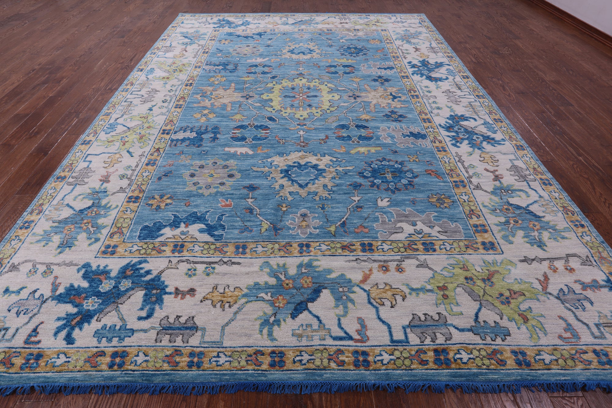 Blue Turkish Oushak Hand Knotted Wool Rug - 10' 1" X 14' 0" - Golden Nile