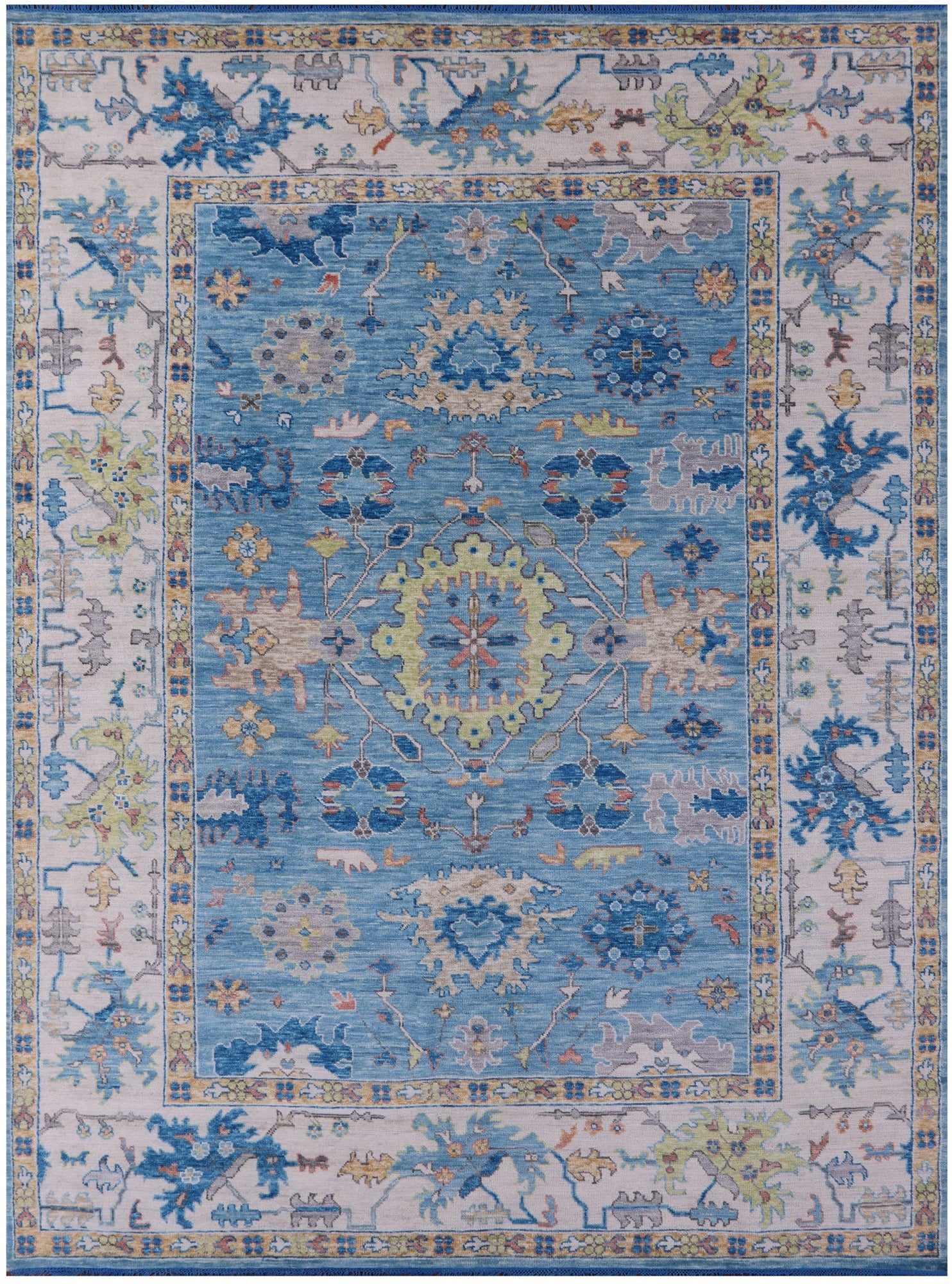 Blue Turkish Oushak Hand Knotted Wool Rug - 10' 1" X 14' 0" - Golden Nile
