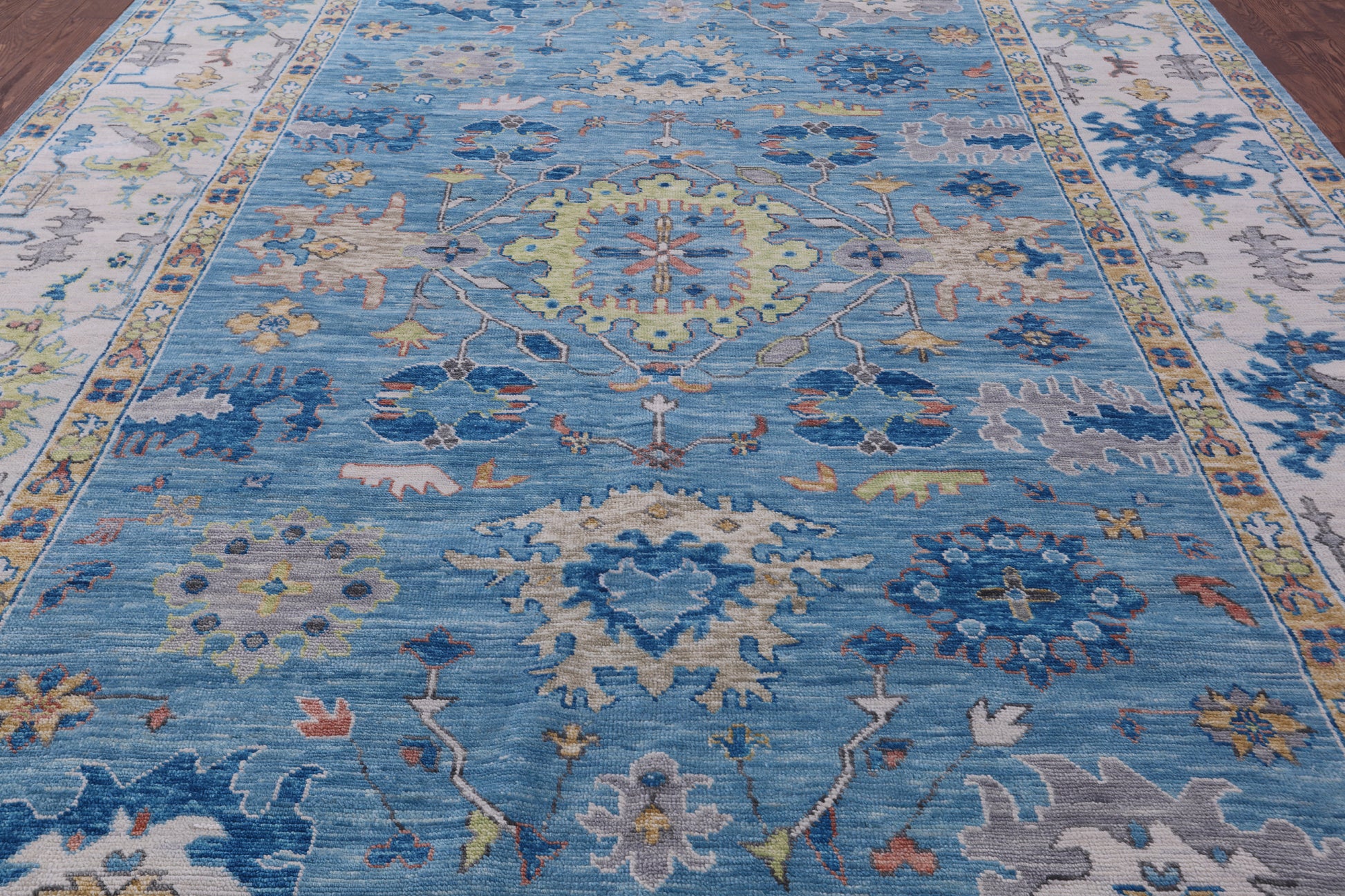 Blue Turkish Oushak Hand Knotted Wool Rug - 10' 1" X 14' 0" - Golden Nile
