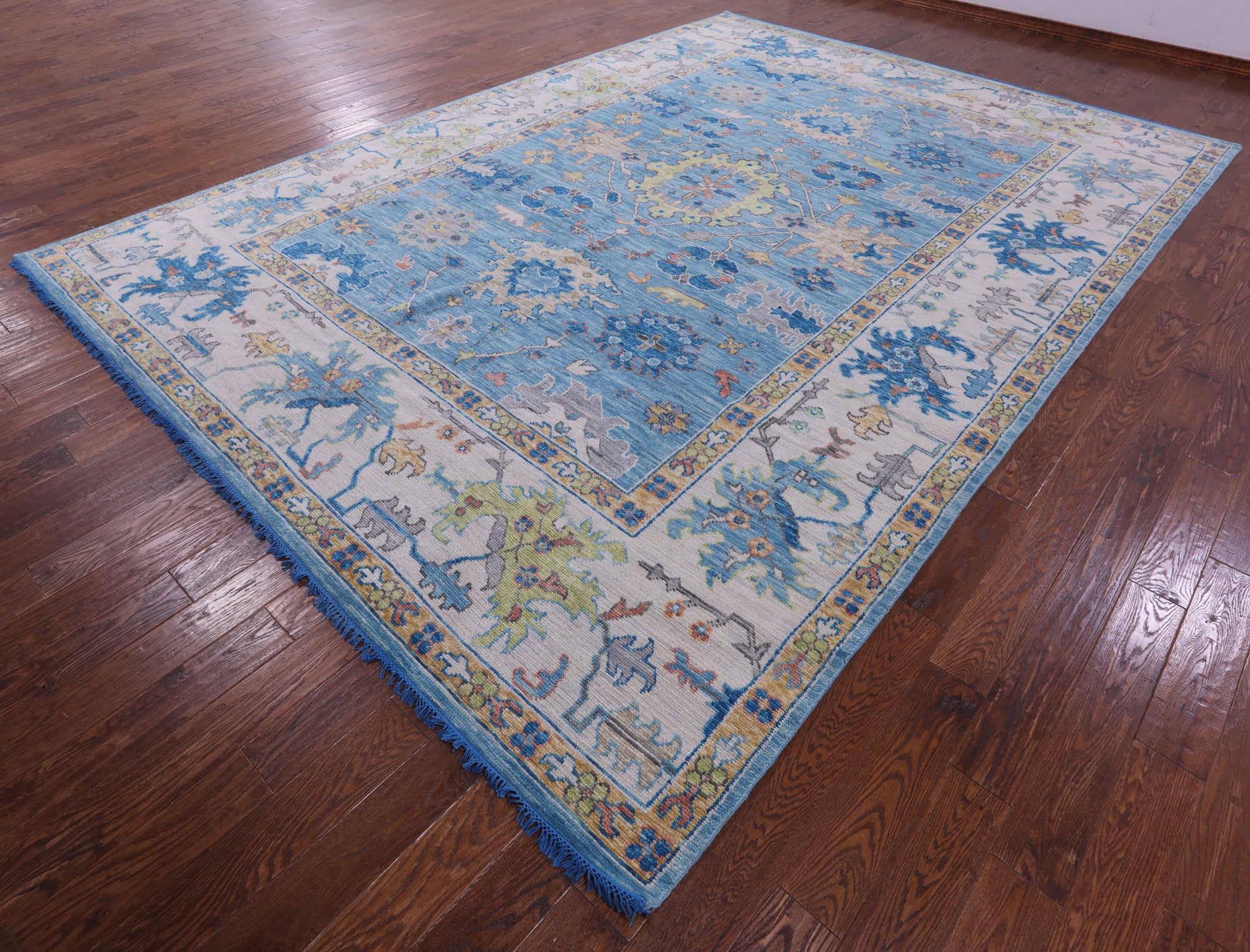 Blue Turkish Oushak Hand Knotted Wool Rug - 10' 1" X 14' 0" - Golden Nile