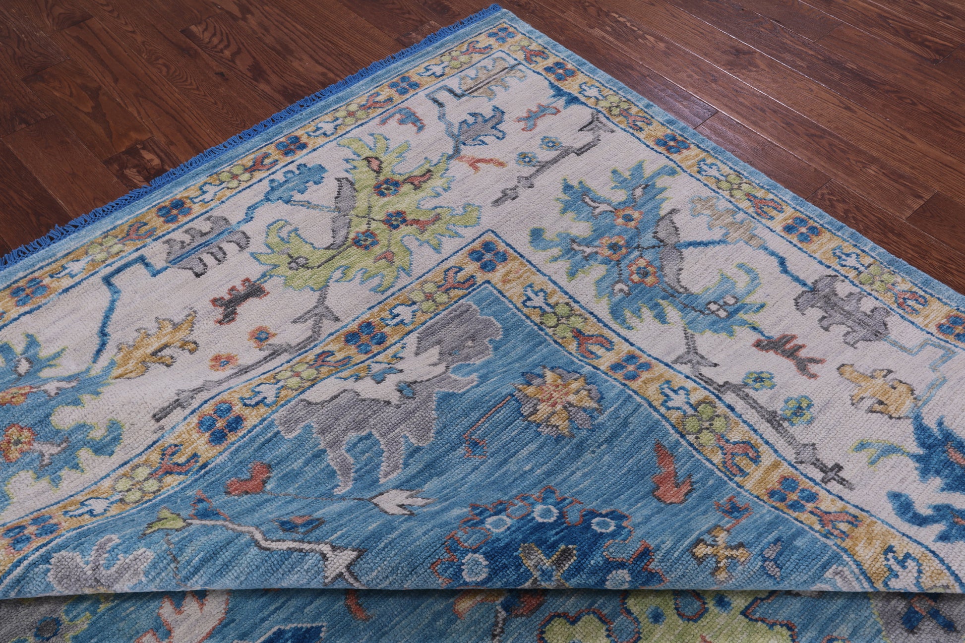 Blue Turkish Oushak Hand Knotted Wool Rug - 10' 1" X 14' 0" - Golden Nile