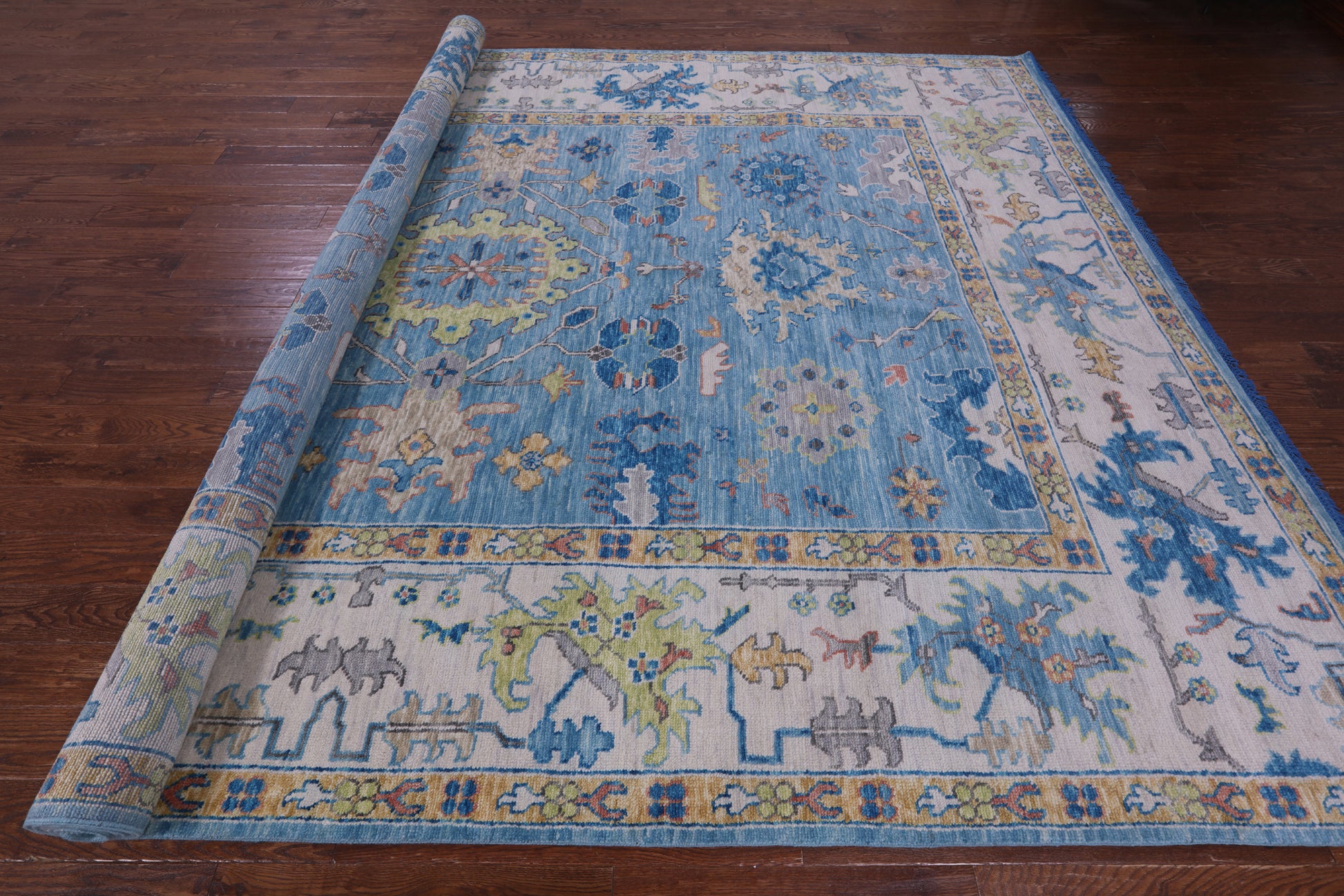 Blue Turkish Oushak Hand Knotted Wool Rug - 10' 1" X 14' 0" - Golden Nile