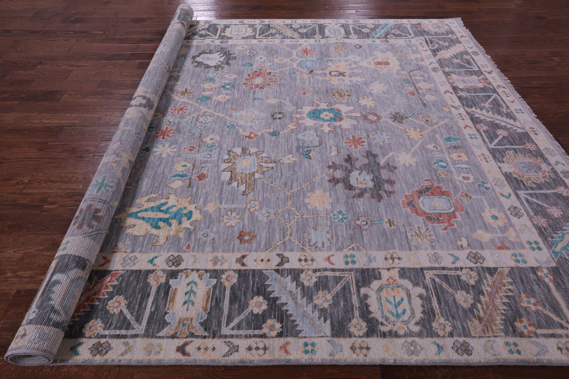 Grey Turkish Oushak Hand Knotted Wool Rug - 9' 0" X 11' 11" - Golden Nile