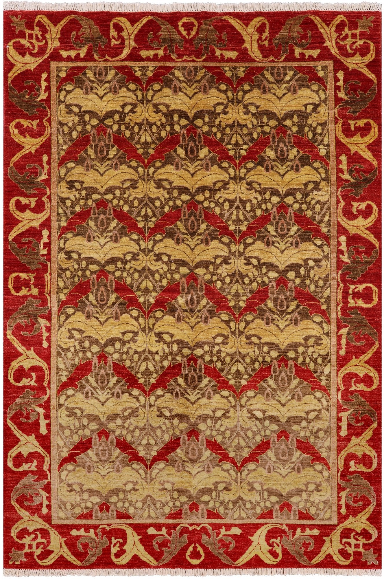 William Morris Handmade Wool Area Rug - 6' 3" X 9' 0" - Golden Nile