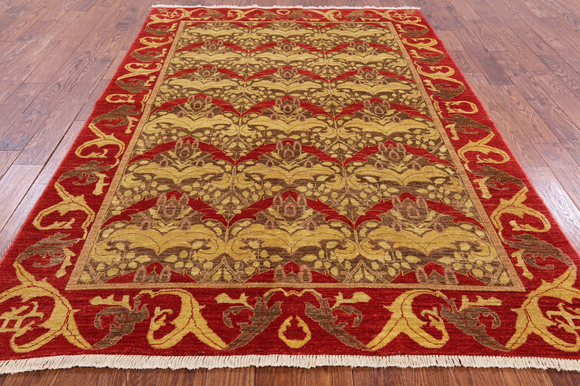 William Morris Handmade Wool Area Rug - 6' 3" X 9' 0" - Golden Nile
