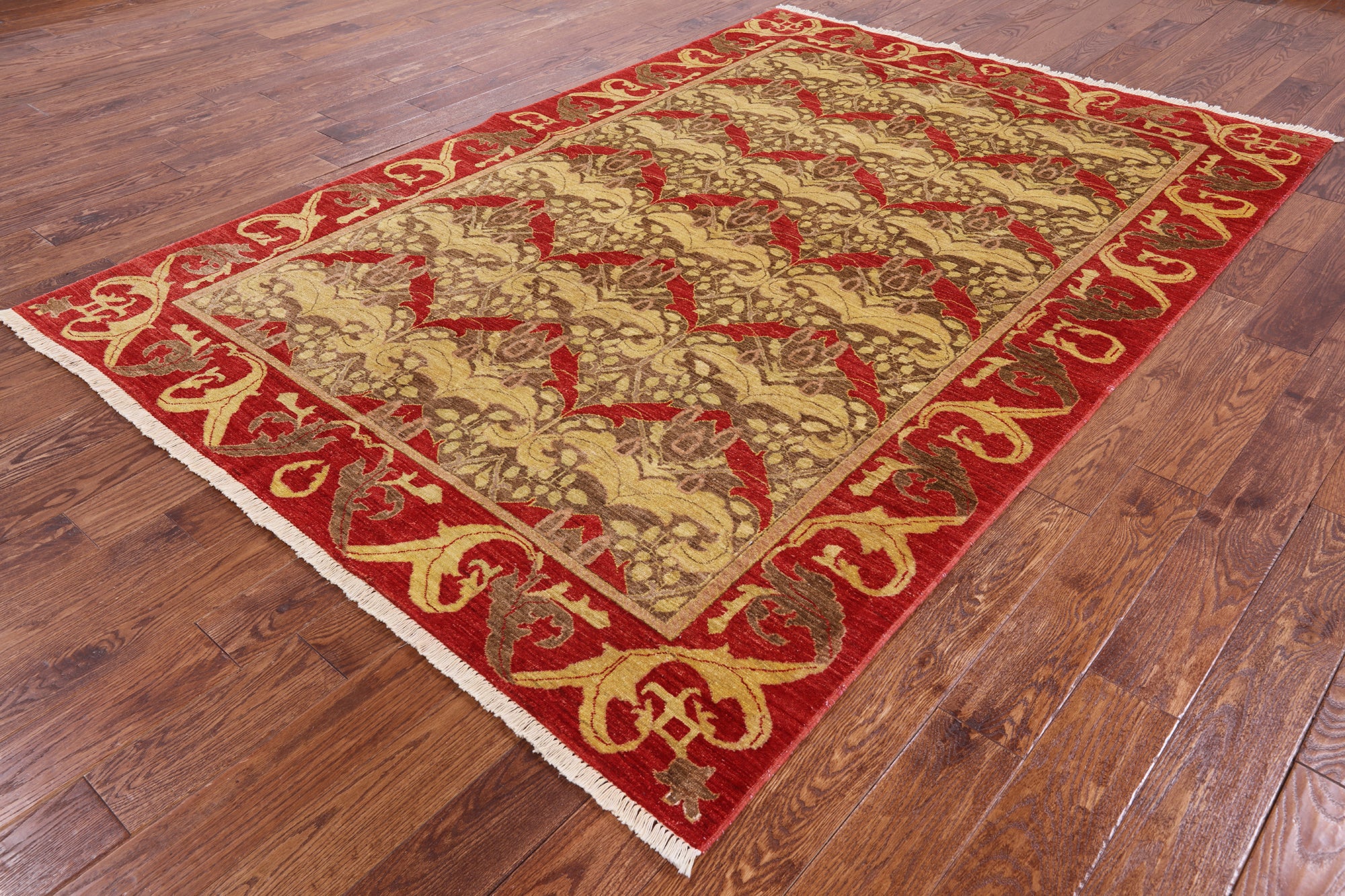 William Morris Handmade Wool Area Rug - 6' 3" X 9' 0" - Golden Nile