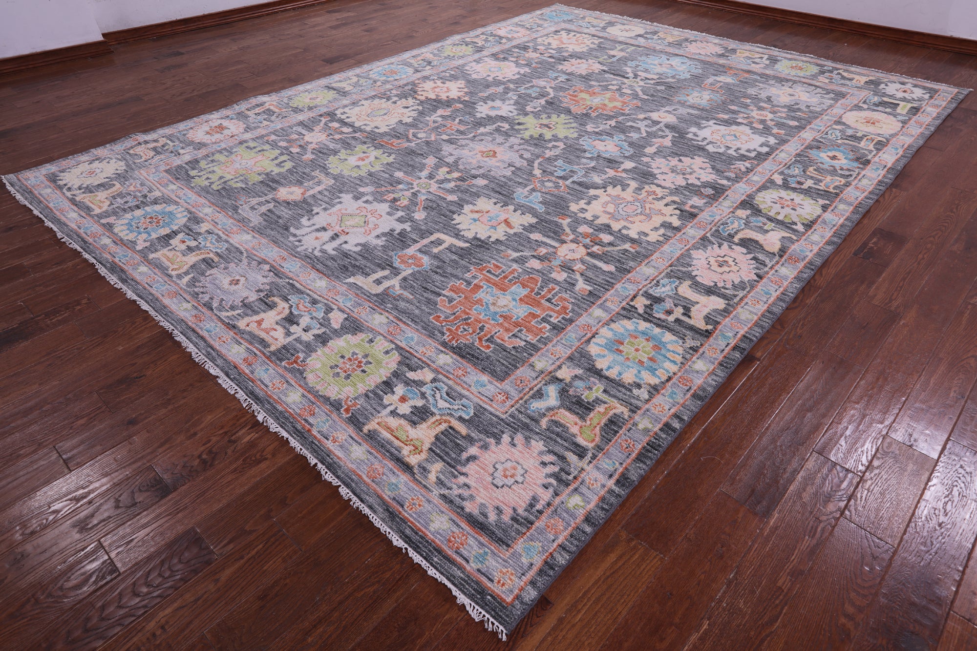 Grey Turkish Oushak Hand Knotted Wool Rug - 10' 0" X 13' 11" - Golden Nile