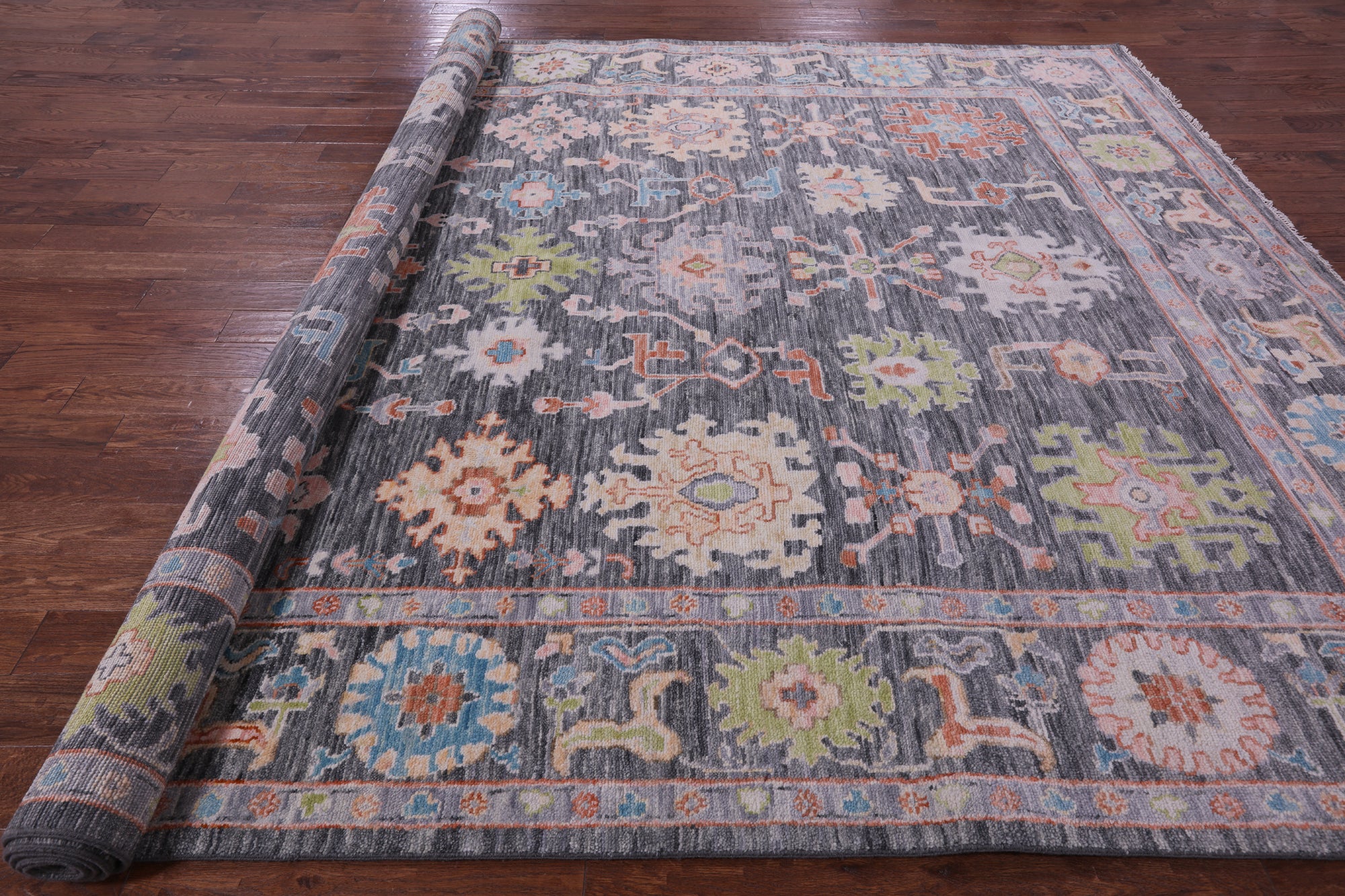 Grey Turkish Oushak Hand Knotted Wool Rug - 10' 0" X 13' 11" - Golden Nile