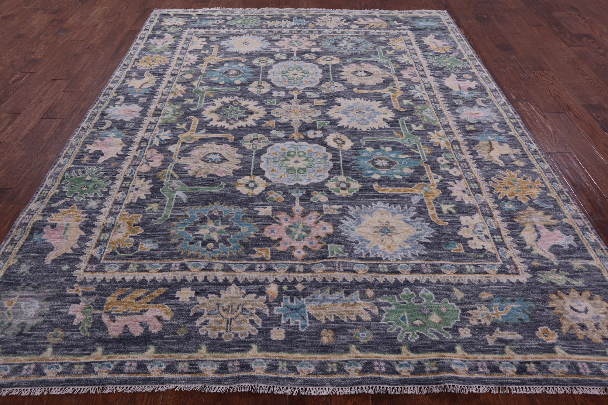 Grey Turkish Oushak Hand Knotted Wool Rug - 7' 11" X 9' 11" - Golden Nile
