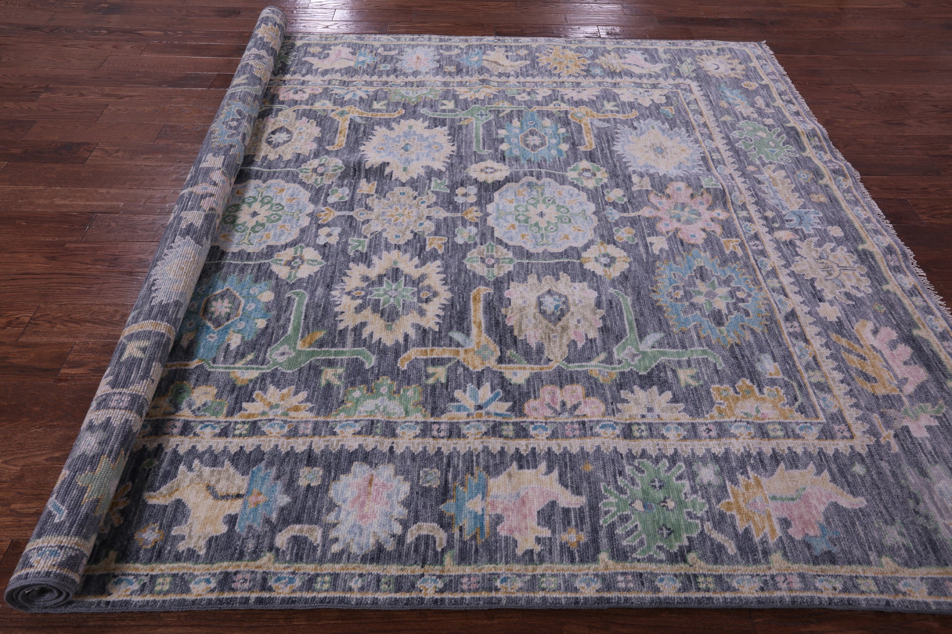 Grey Turkish Oushak Hand Knotted Wool Rug - 7' 11" X 9' 11" - Golden Nile