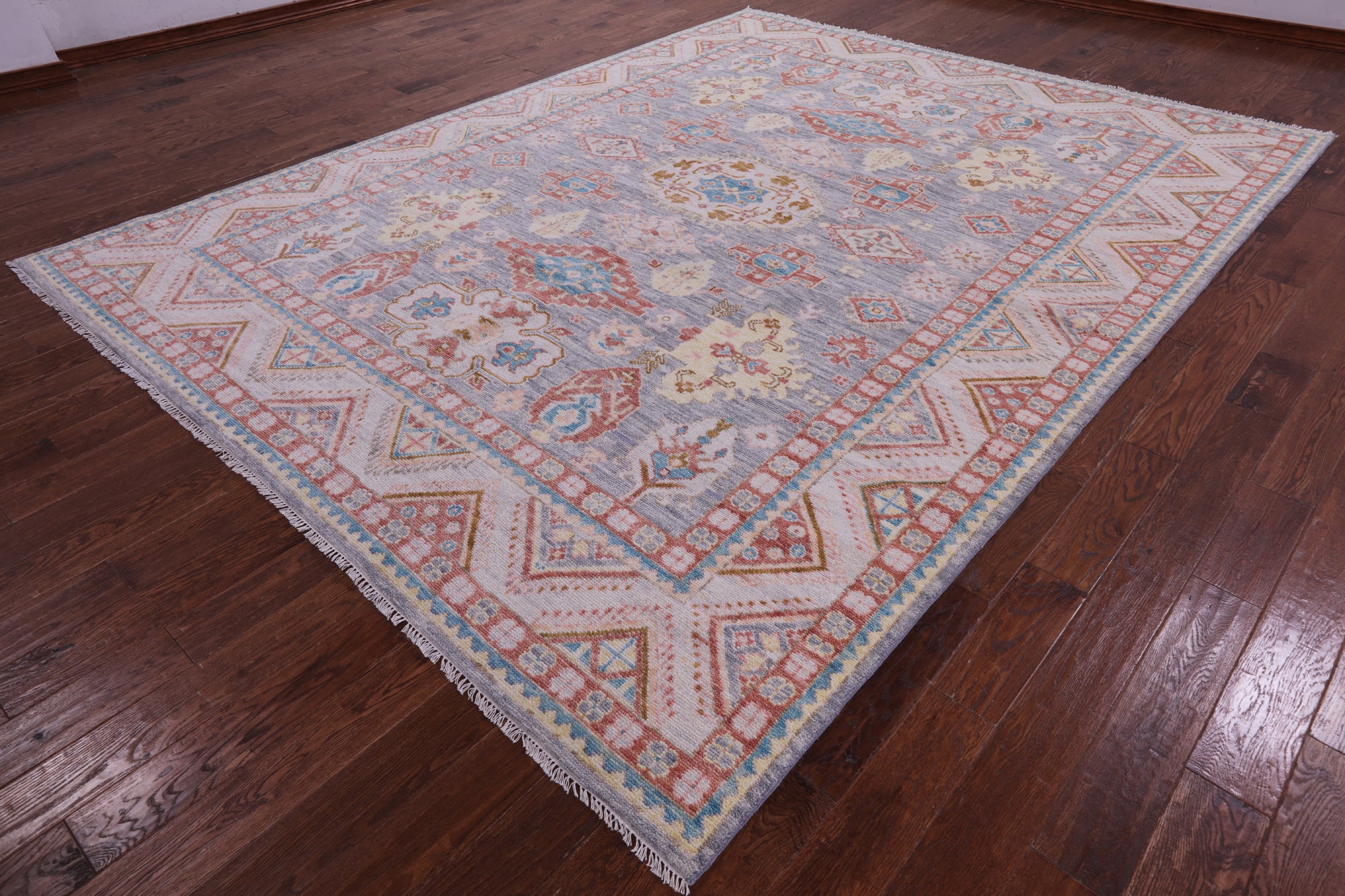 Grey Super Kazak Hand Knotted Wool Rug - 9' 1" X 12' 0" - Golden Nile