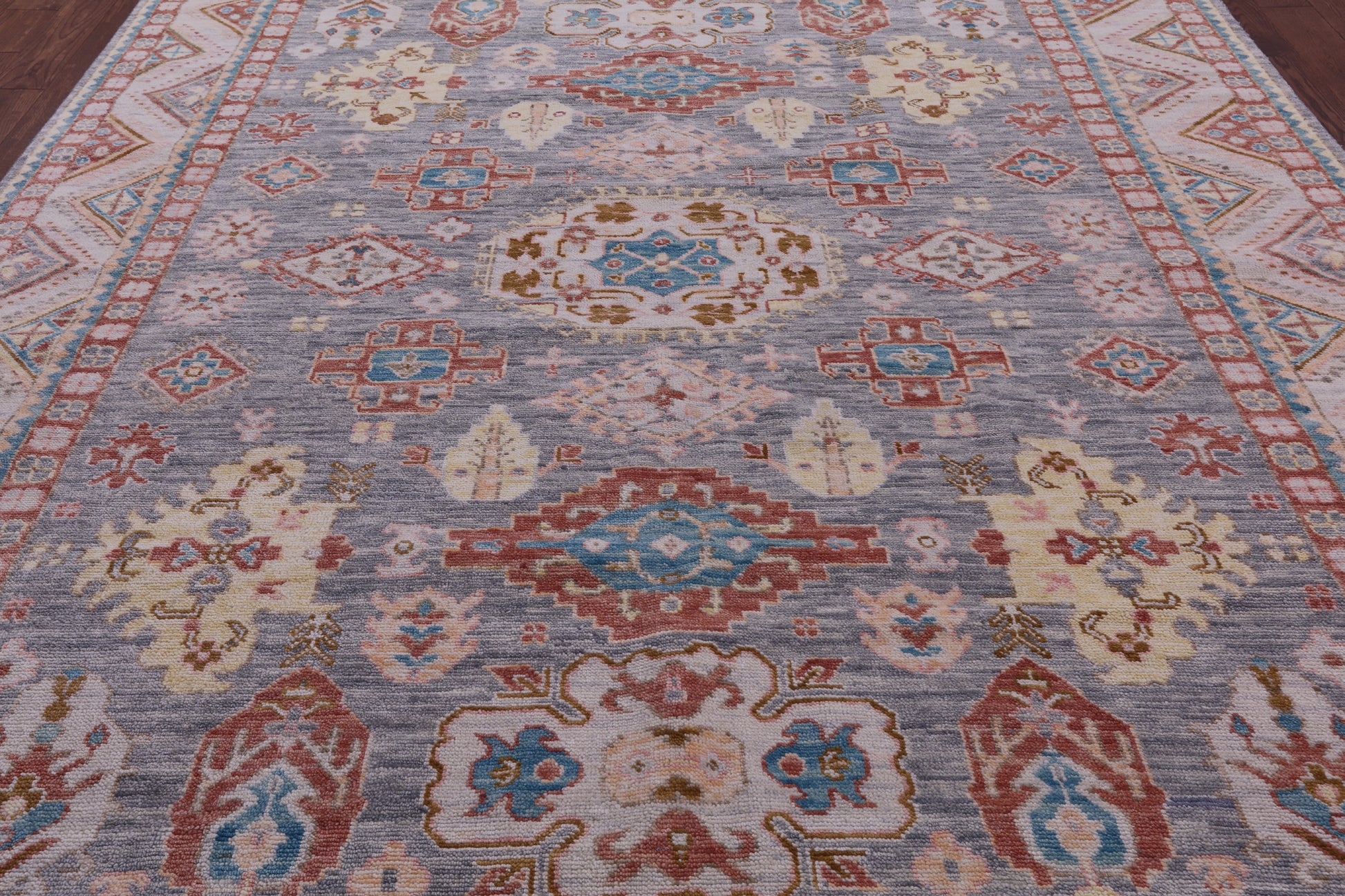 Grey Super Kazak Hand Knotted Wool Rug - 9' 1" X 12' 0" - Golden Nile