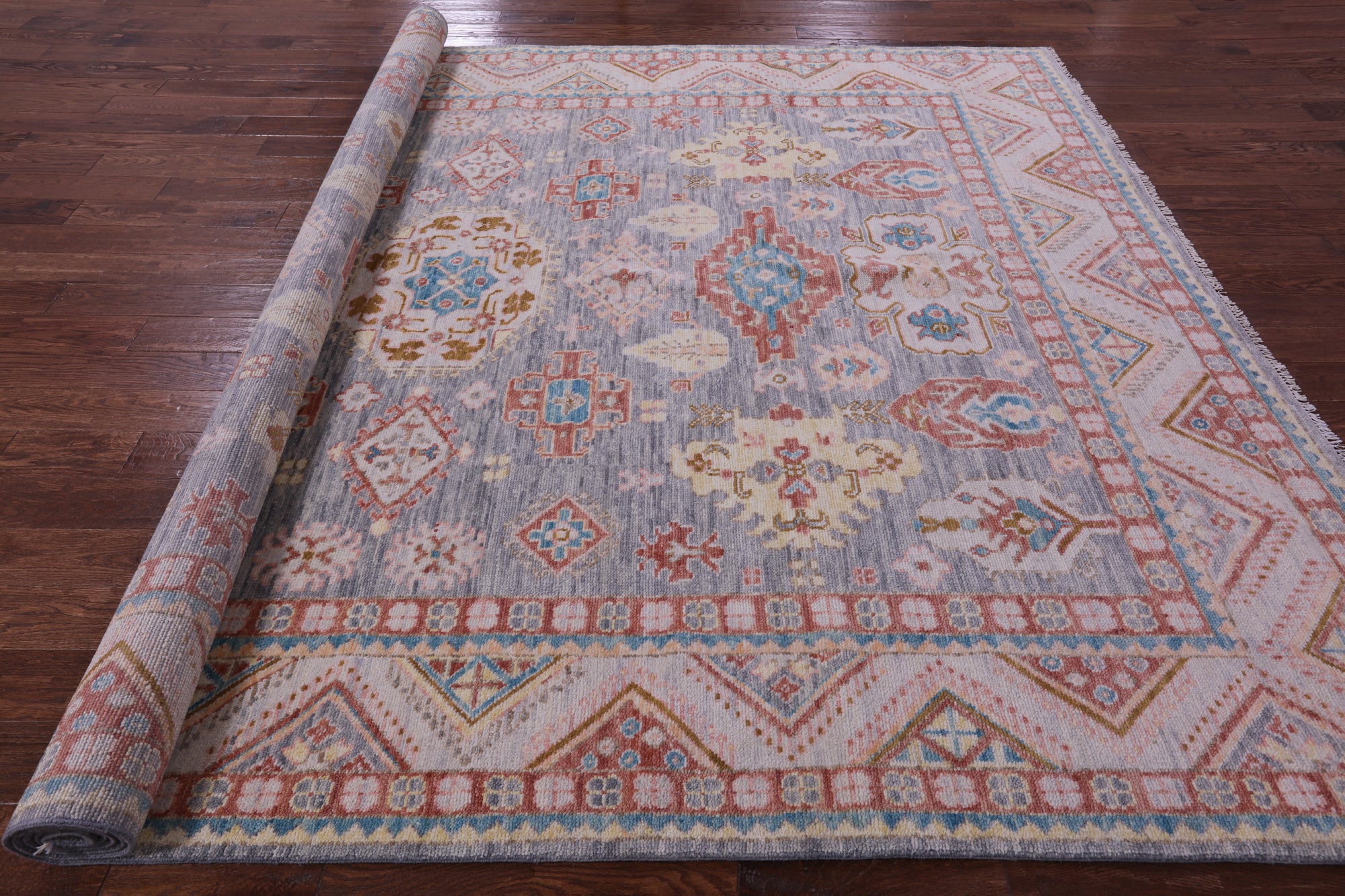 Grey Super Kazak Hand Knotted Wool Rug - 9' 1" X 12' 0" - Golden Nile