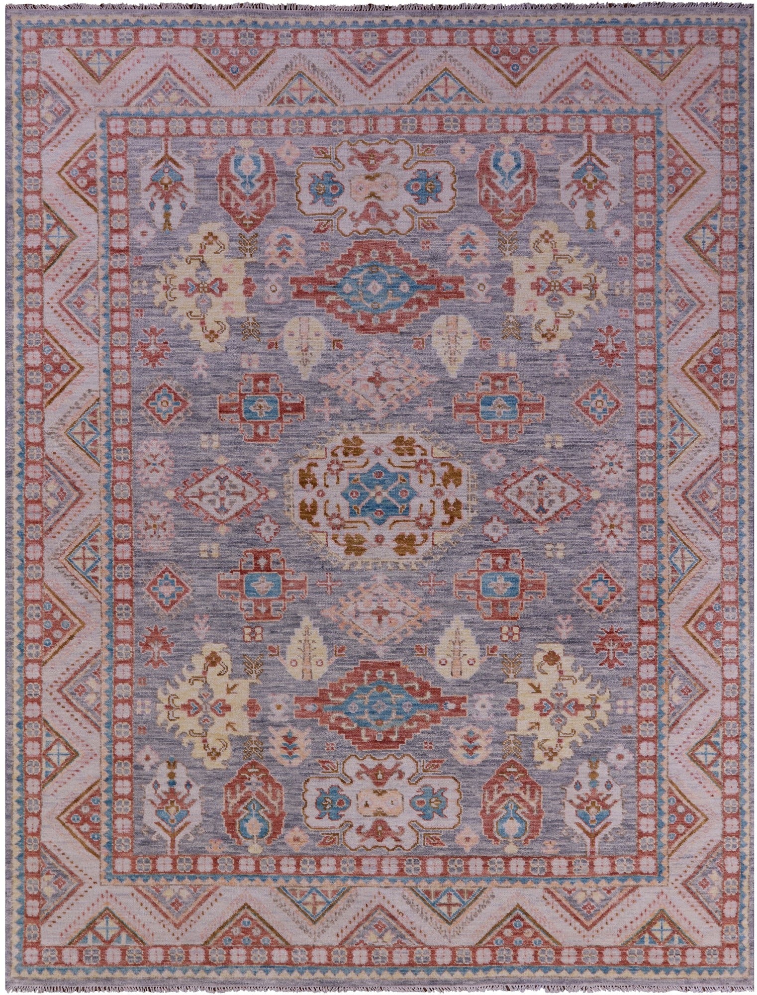 Grey Super Kazak Hand Knotted Wool Rug - 9' 1" X 12' 0" - Golden Nile