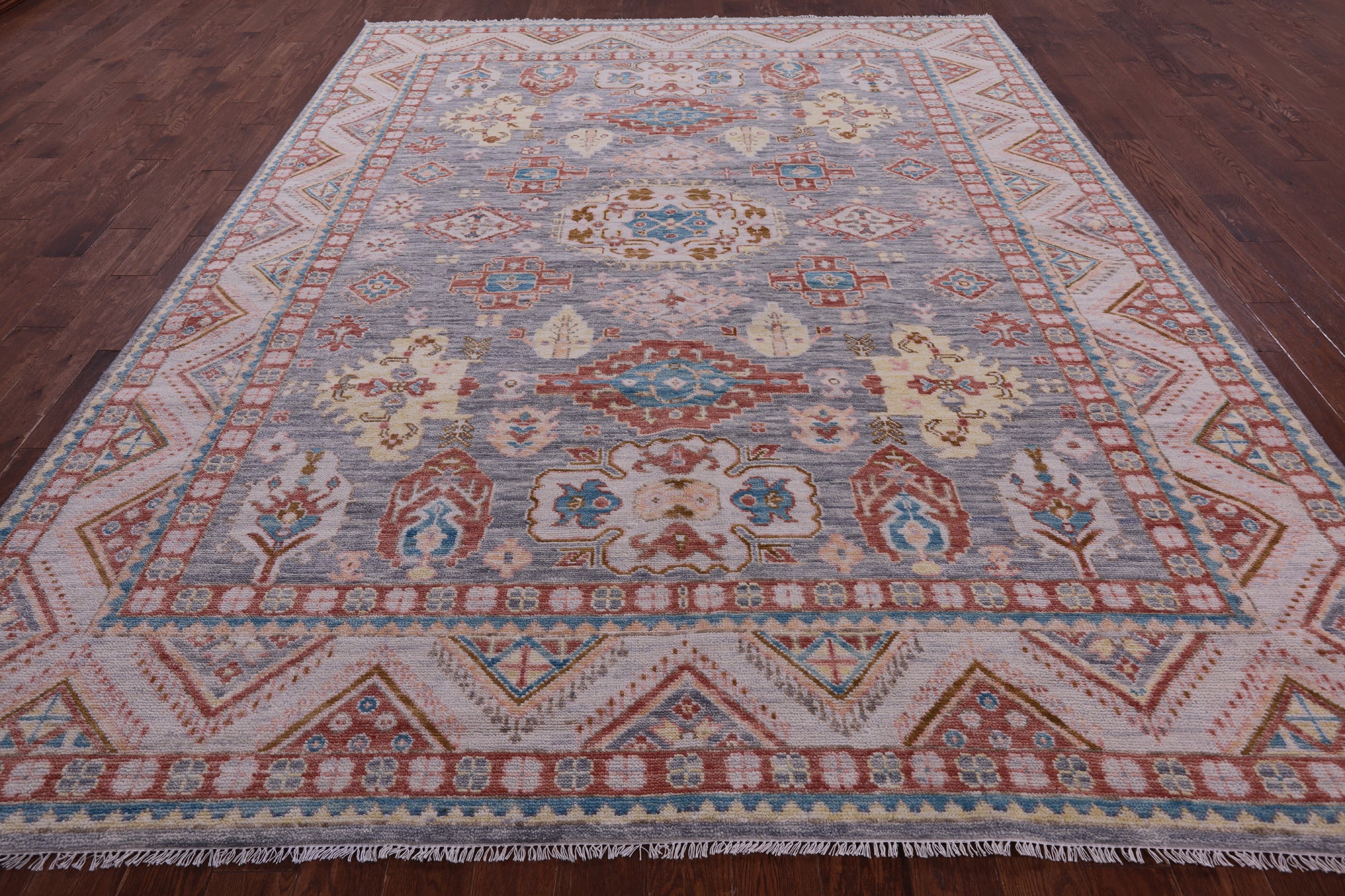 Grey Super Kazak Hand Knotted Wool Rug - 9' 1" X 12' 0" - Golden Nile