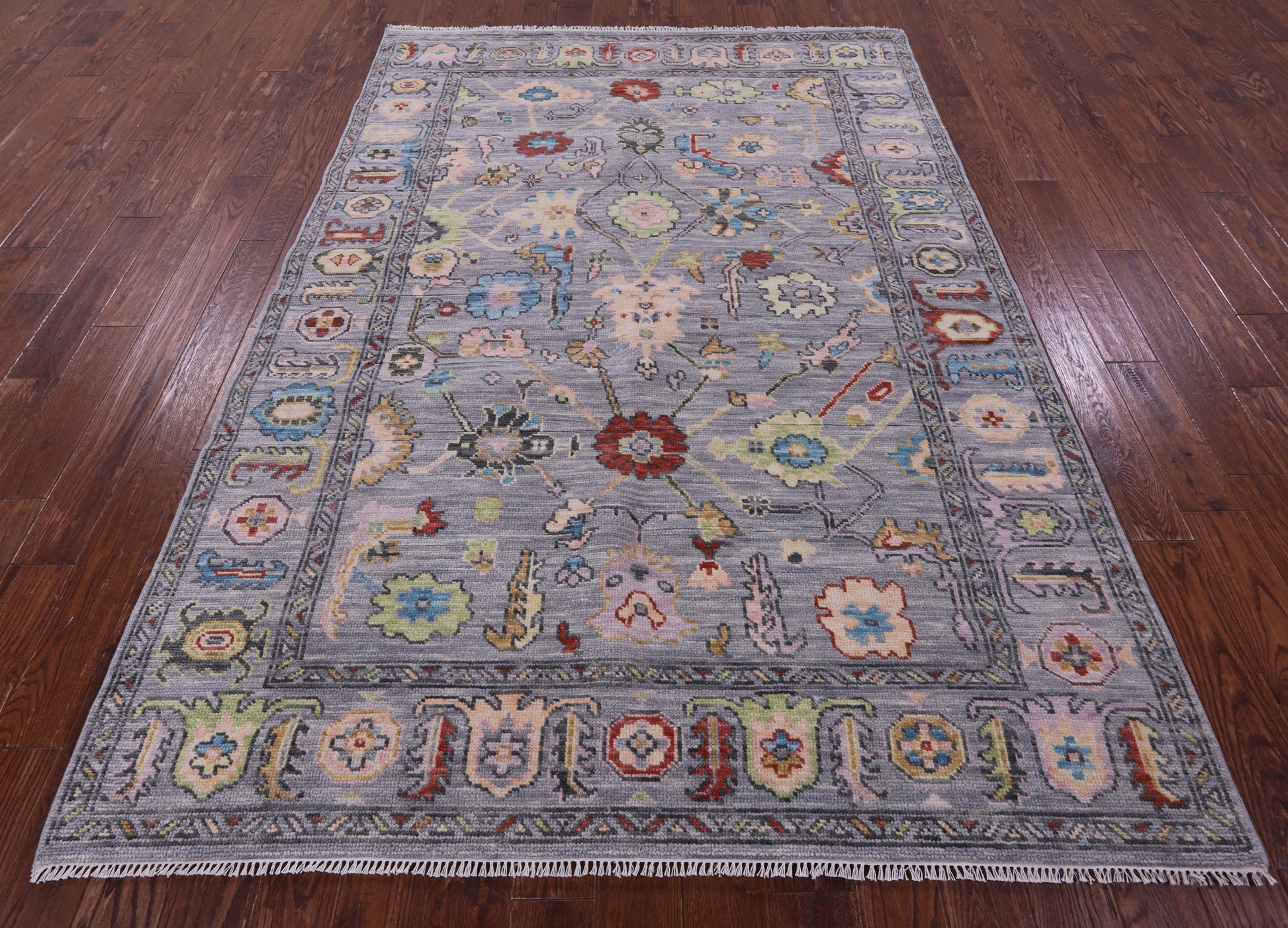Grey Turkish Oushak Hand Knotted Wool Rug - 6' 2" X 8' 11" - Golden Nile