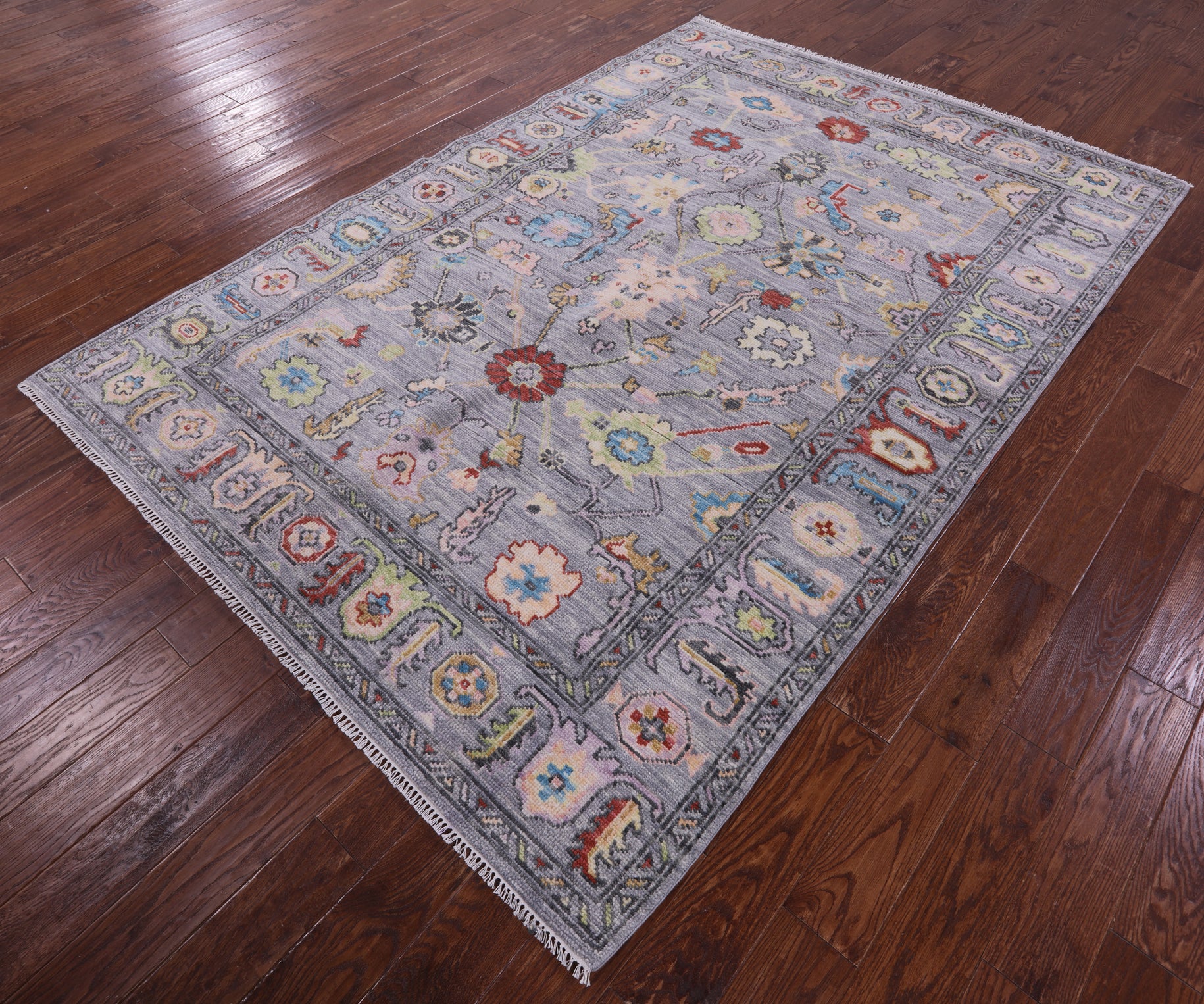 Grey Turkish Oushak Hand Knotted Wool Rug - 6' 2" X 8' 11" - Golden Nile