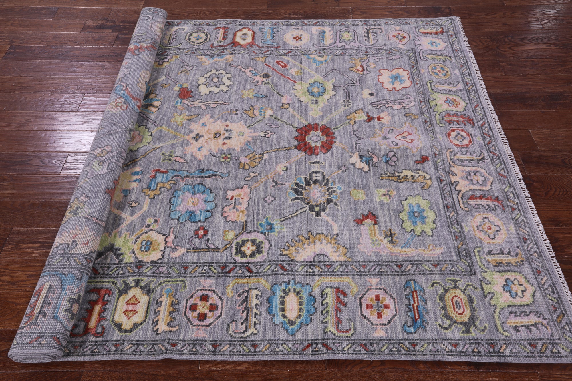 Grey Turkish Oushak Hand Knotted Wool Rug - 6' 2" X 8' 11" - Golden Nile