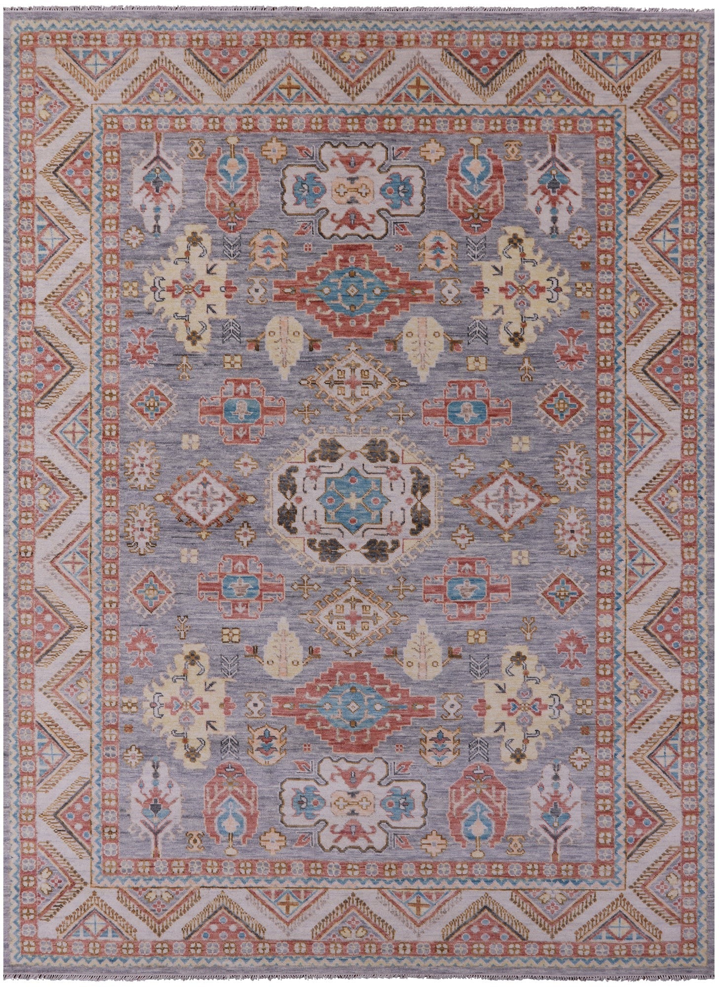 Grey Kazak Hand Knotted Wool Rug - 10' 1" X 13' 11" - Golden Nile