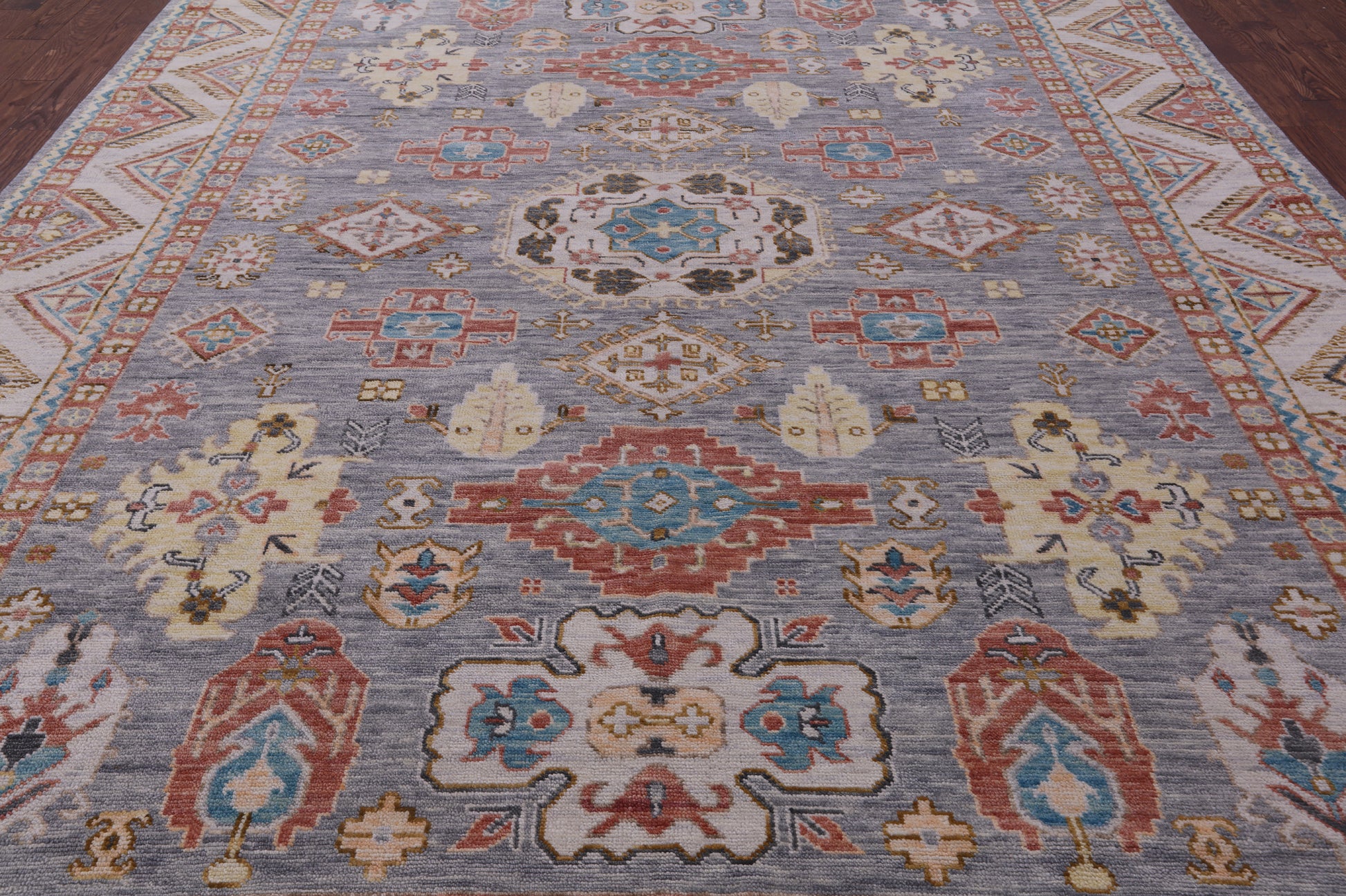 Grey Kazak Hand Knotted Wool Rug - 10' 1" X 13' 11" - Golden Nile
