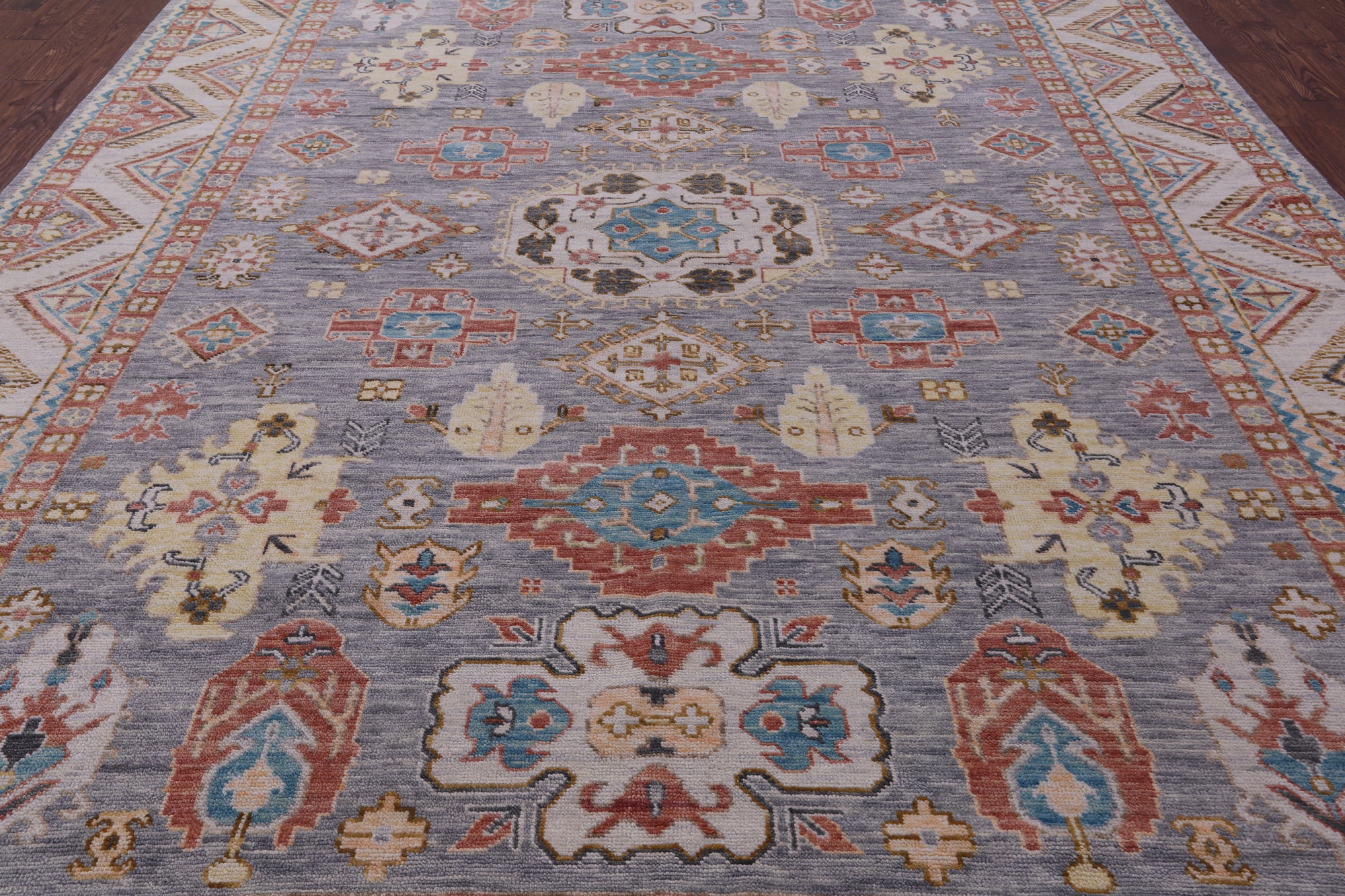 Grey Kazak Hand Knotted Wool Rug - 10' 1" X 13' 11" - Golden Nile