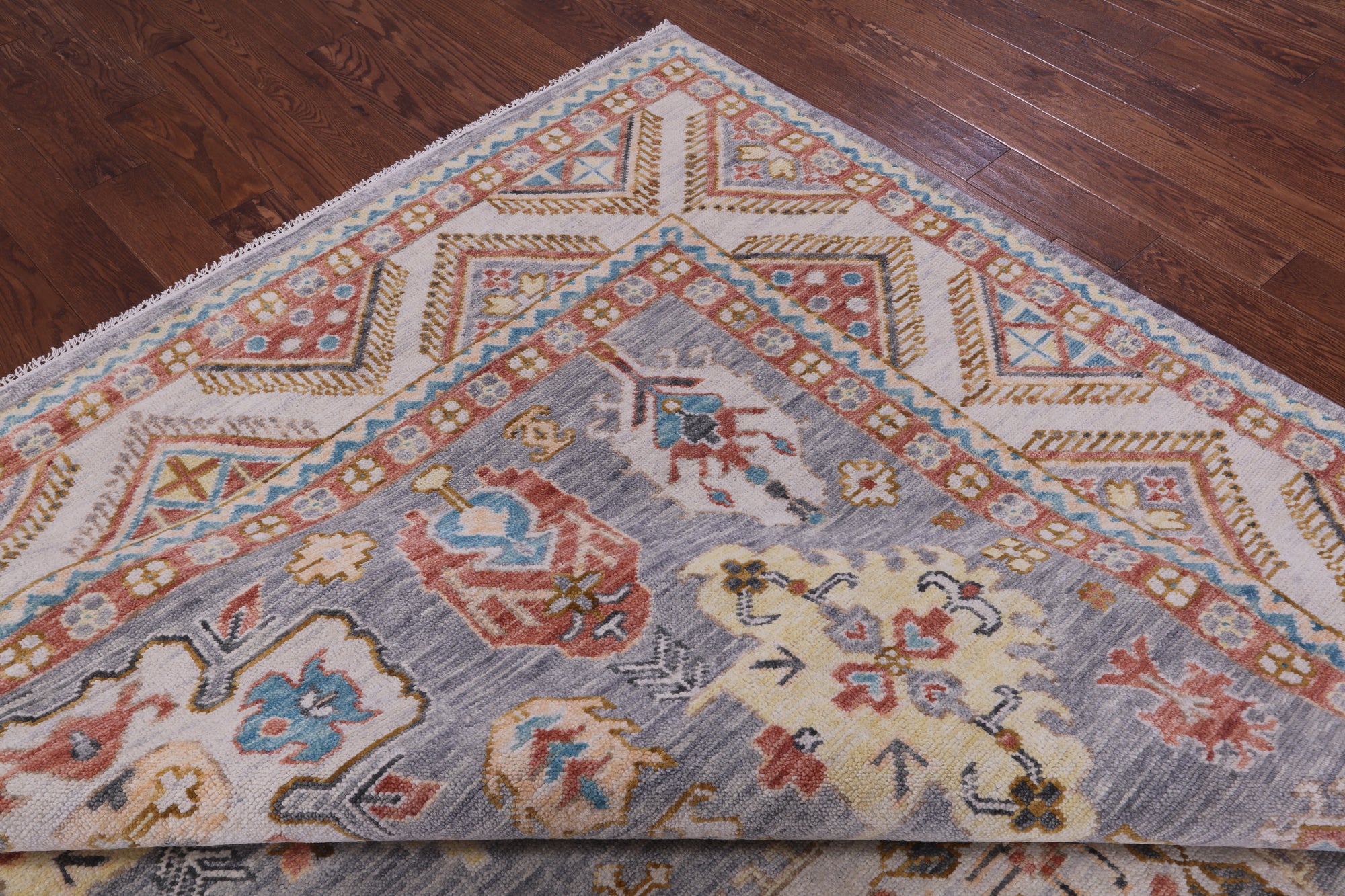 Grey Kazak Hand Knotted Wool Rug - 10' 1" X 13' 11" - Golden Nile