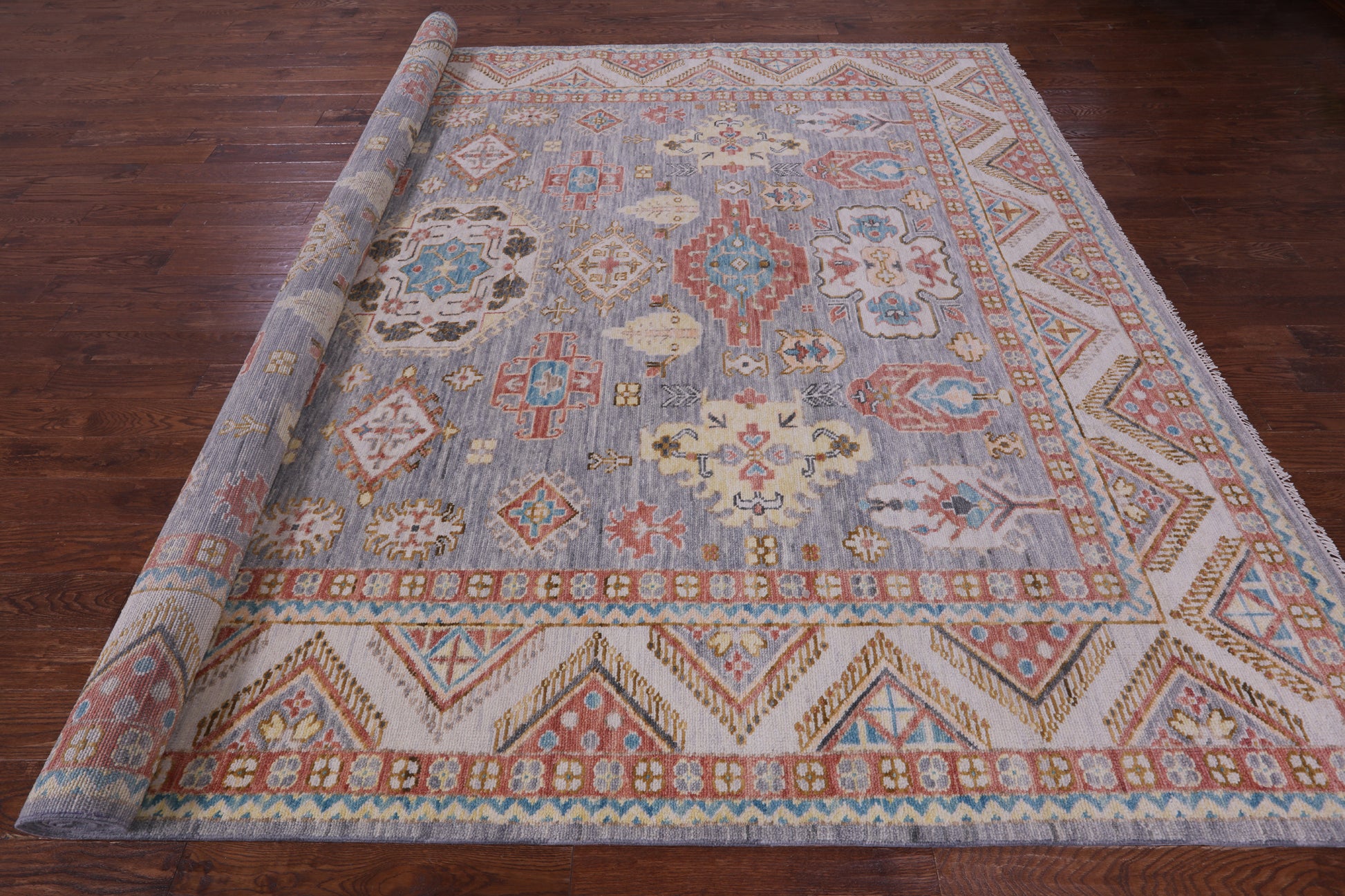 Grey Kazak Hand Knotted Wool Rug - 10' 1" X 13' 11" - Golden Nile