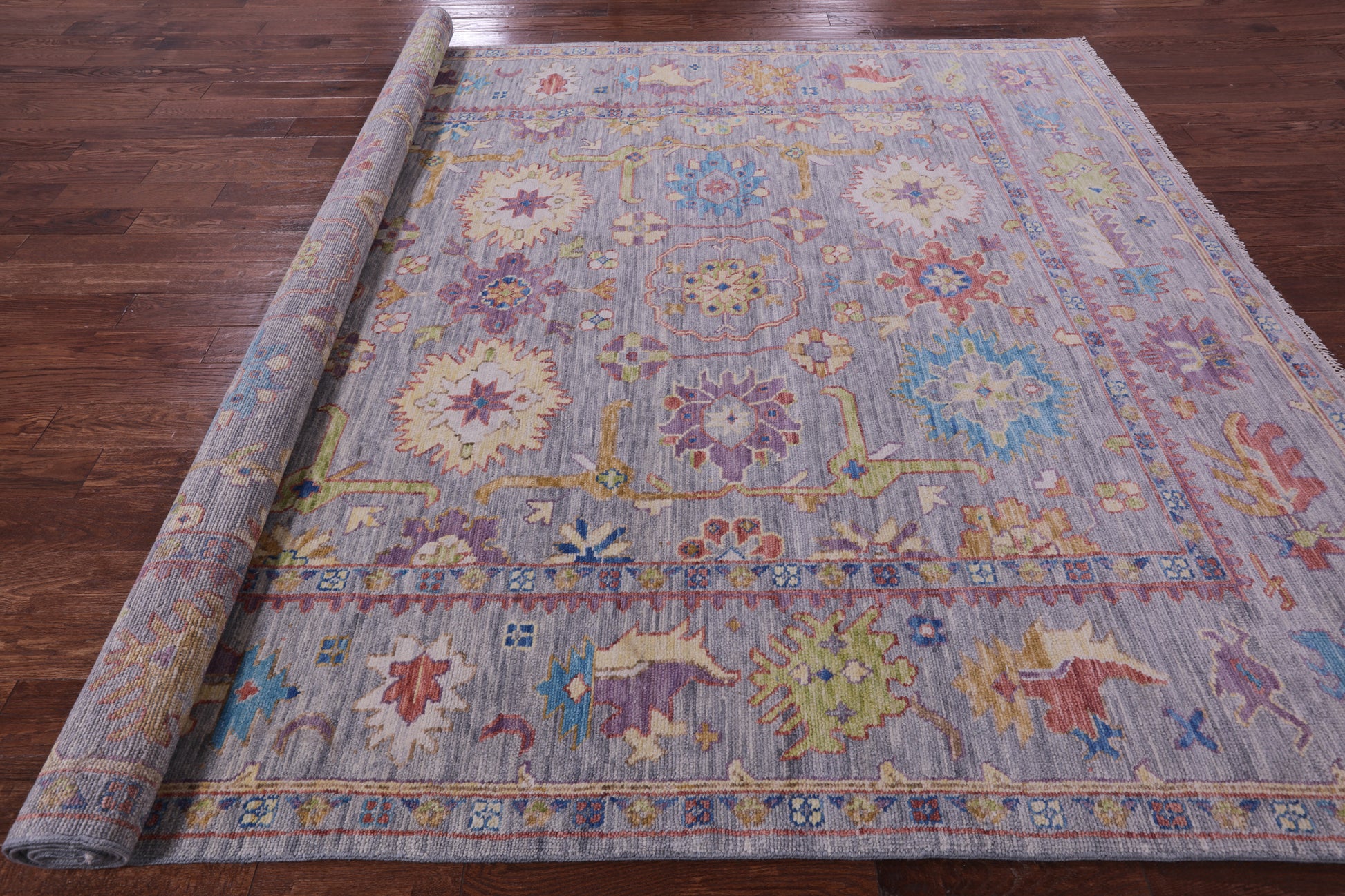 Grey Turkish Oushak Hand Knotted Wool Rug - 8' 10" X 11' 11" - Golden Nile