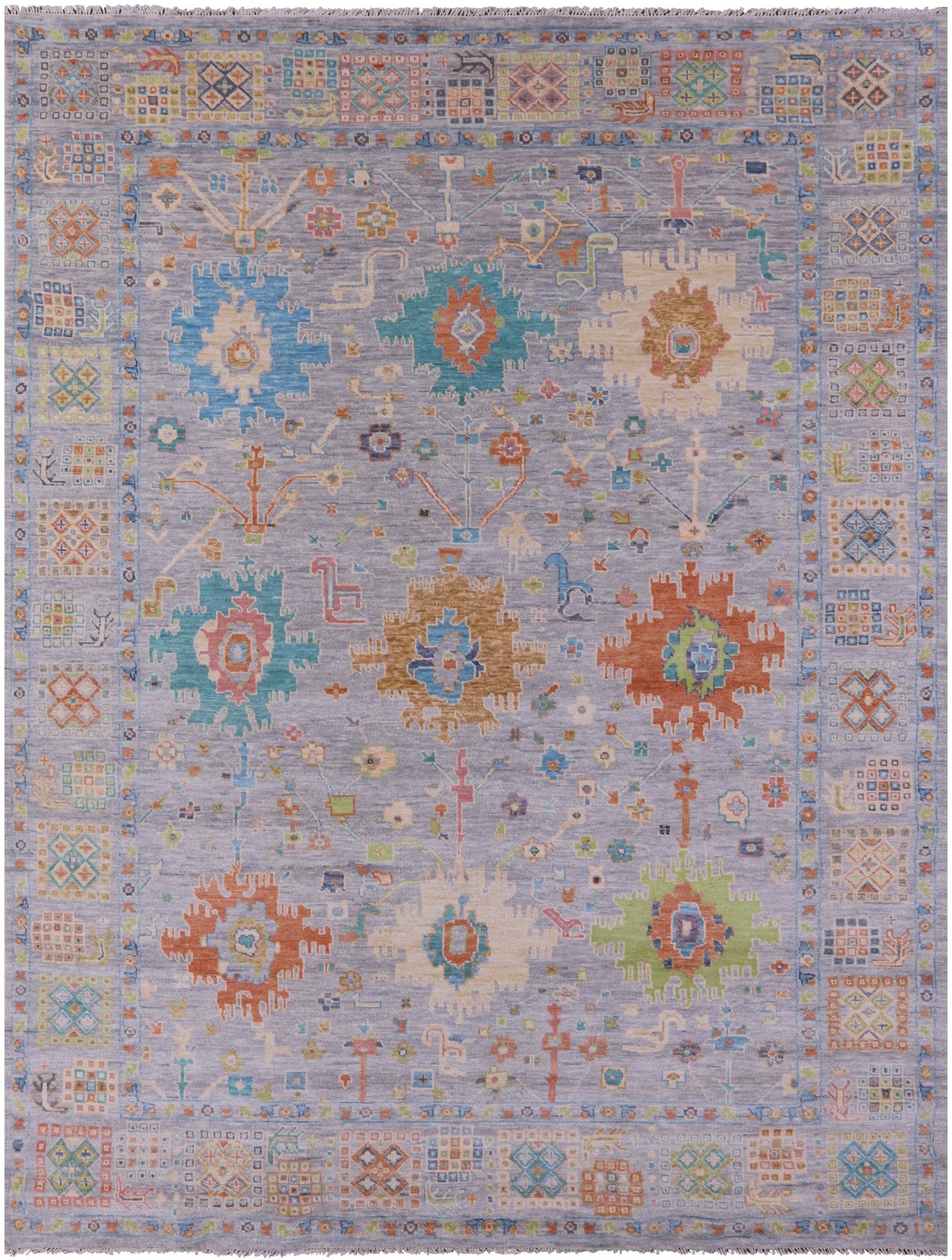 Grey Turkish Oushak Hand Knotted Wool Rug - 10' 3" X 13' 11" - Golden Nile