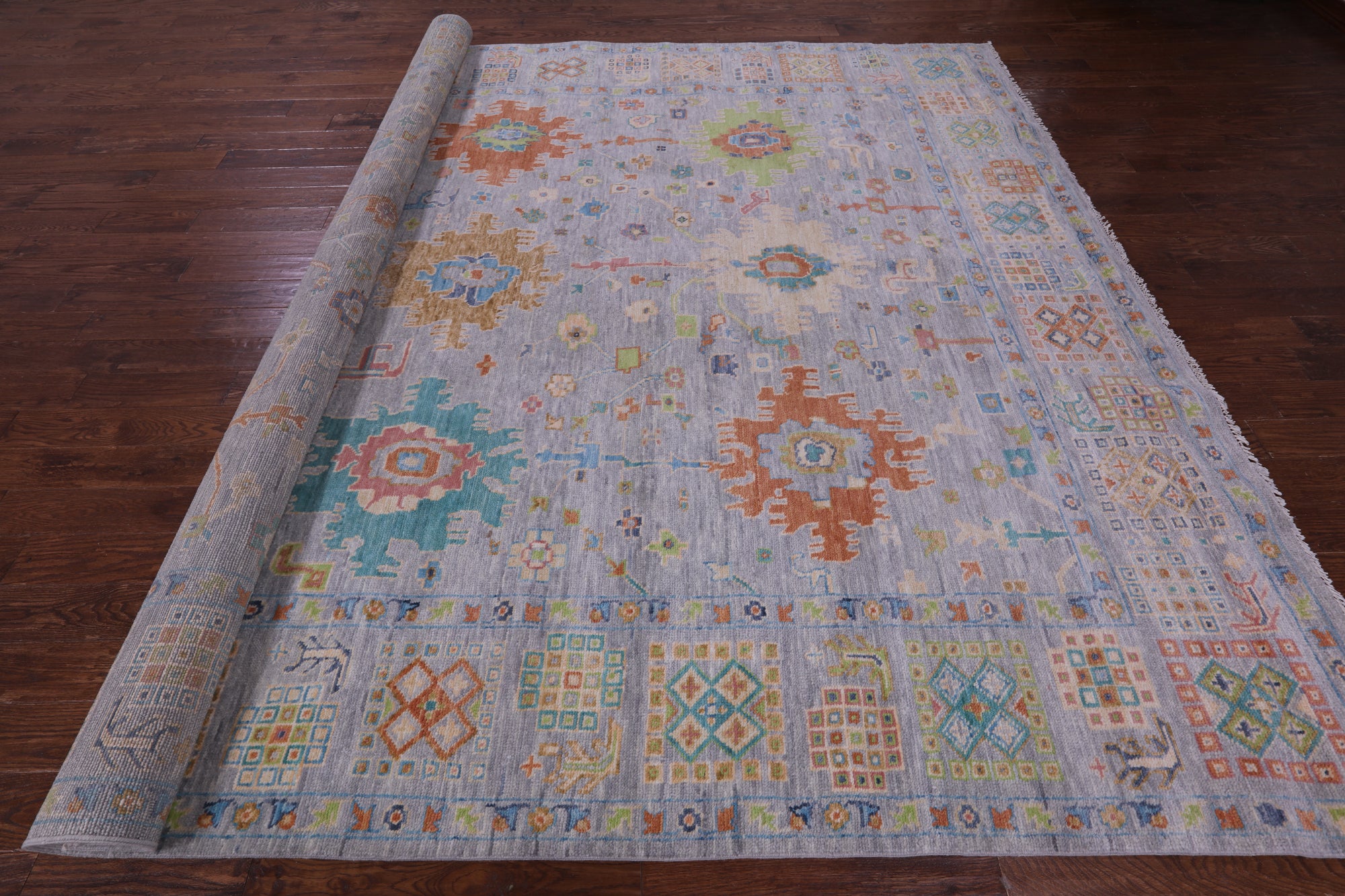Grey Turkish Oushak Hand Knotted Wool Rug - 10' 3" X 13' 11" - Golden Nile