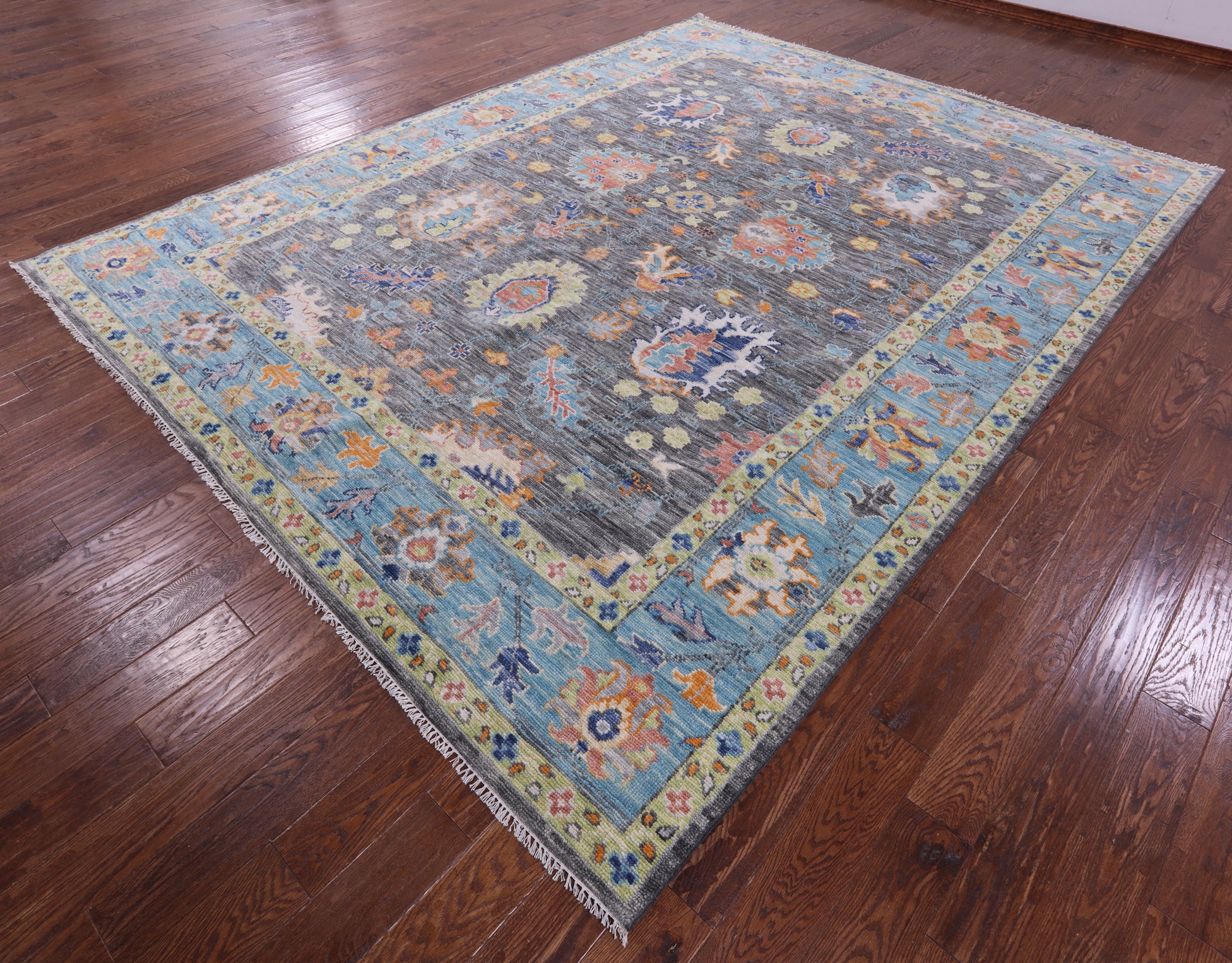Grey Turkish Oushak Hand Knotted Wool Rug - 9' 3" X 12' 3" - Golden Nile